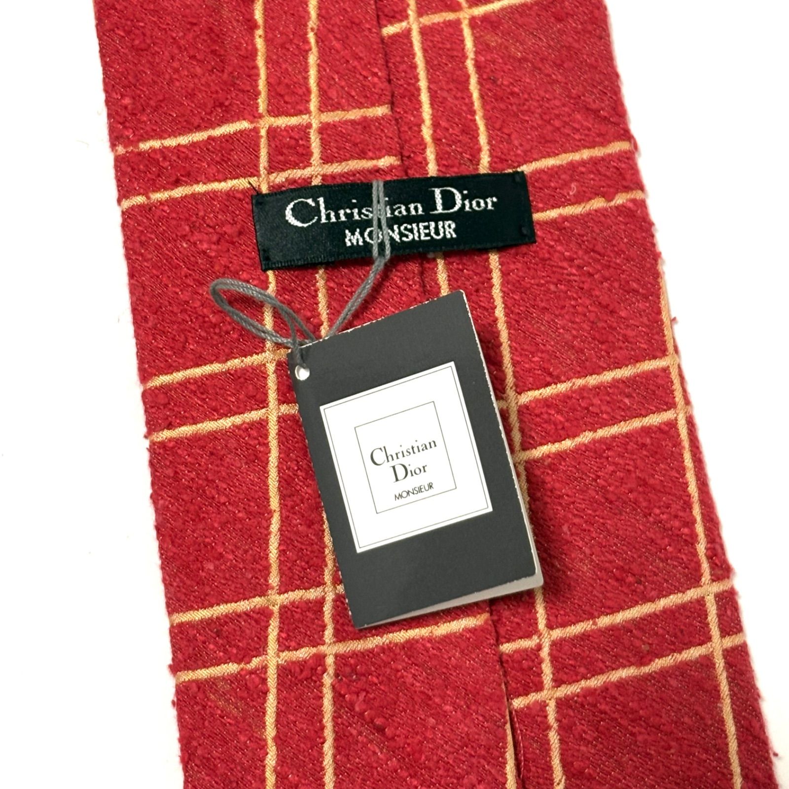 クリスチャンディオール ネクタイ ブランド チェック レッド×ゴールド
