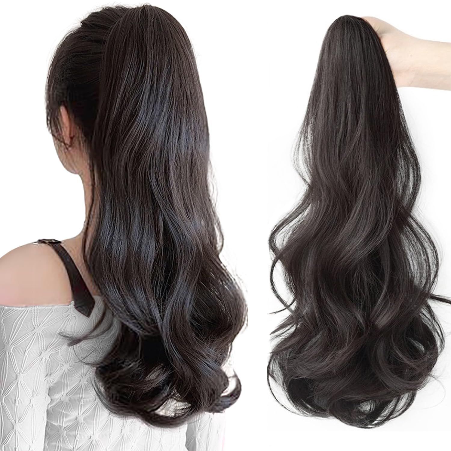 新商品 黒茶 カール クリップ エクステウィッグ ポニーテール 人工毛