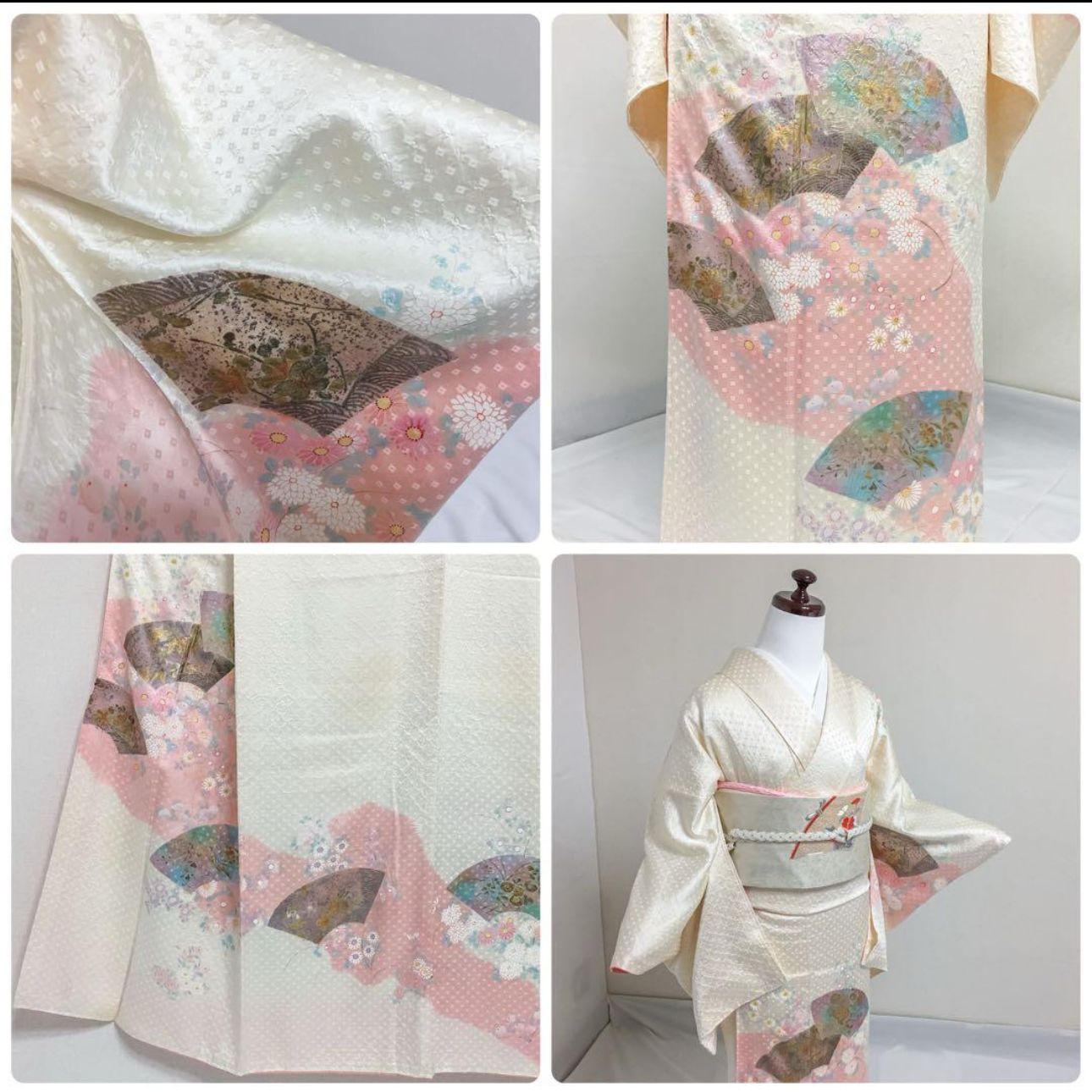 正絹 袷 総絞り 刺繍 訪問着 フルセット 4点 しつけ 未着用 マ3-1