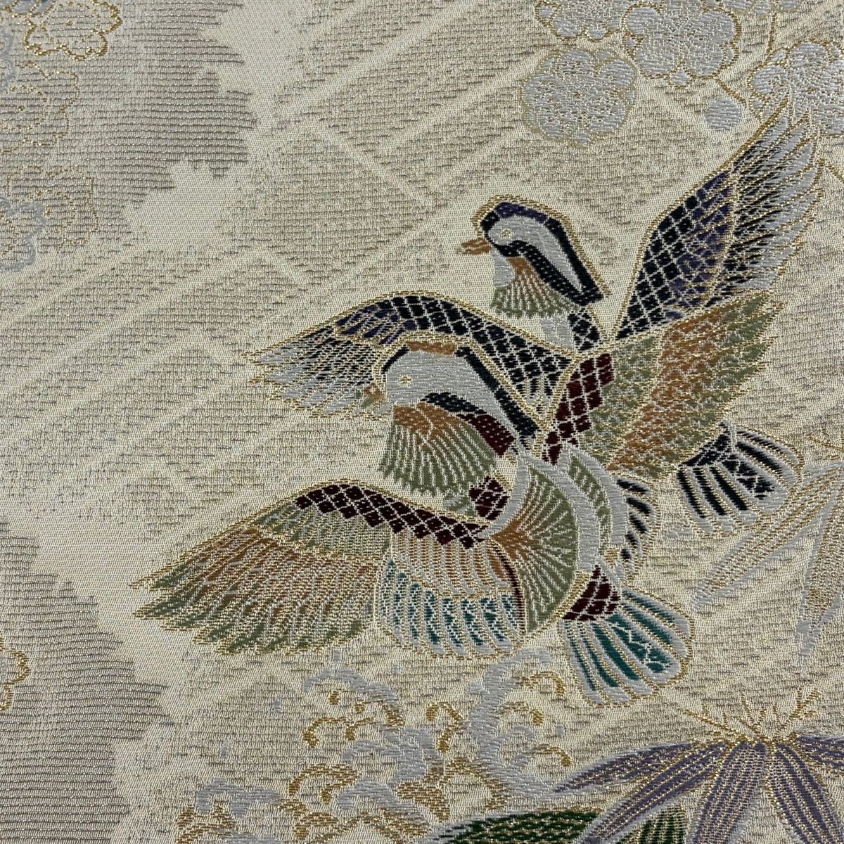 美品】 袋帯 逸品 羽田登喜男監修 落款 鴛鴦 松竹梅 輪奈織 金銀糸