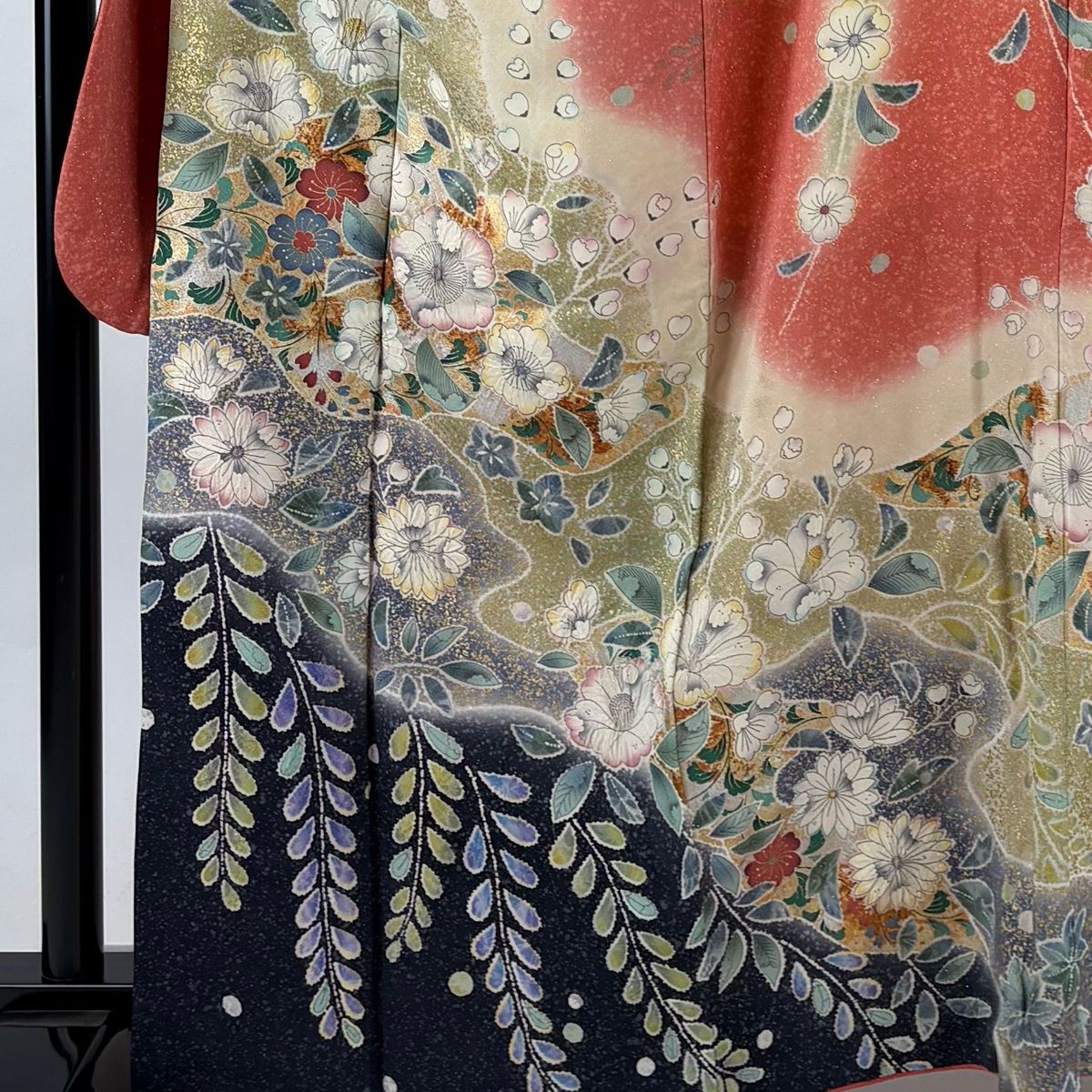 振袖 秀品 草花 銀糸 刺繍 クリーム 袷 身丈164cm 裄丈65cm M 正絹
