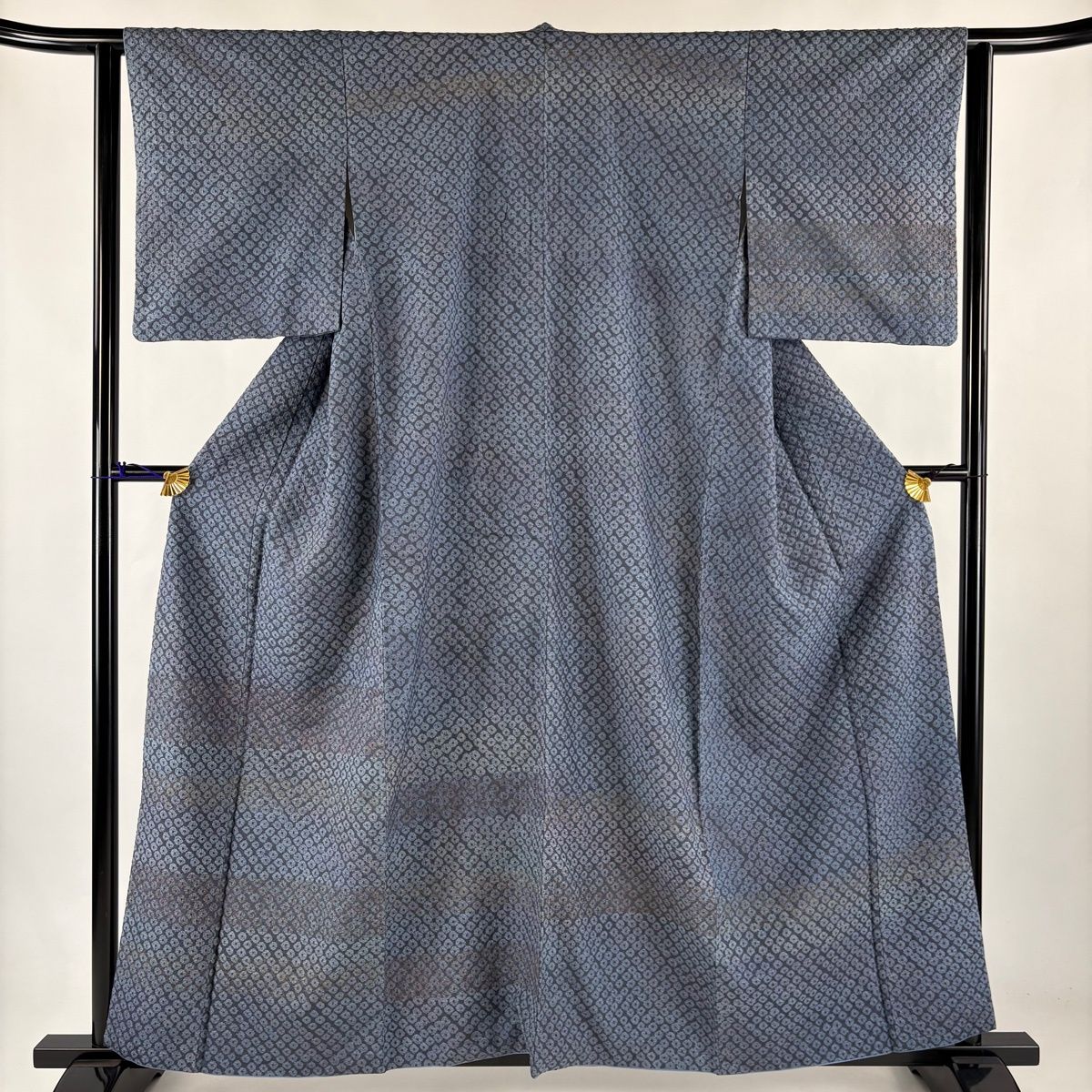 訪問着 身丈158.5cm 裄丈62.5cm S 袷 大島紬地 証紙 段縞 幾何学模様