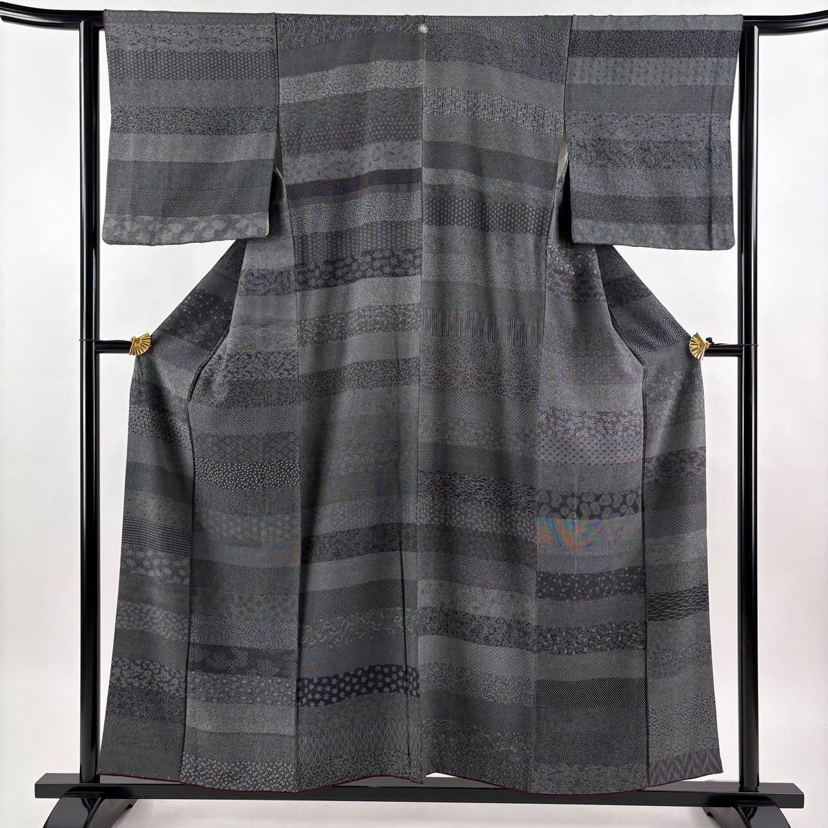 江戸小紋 身丈156cm 裄丈63cm S 袷 関正三郎 落款 菊唐草 寄せ柄 黒