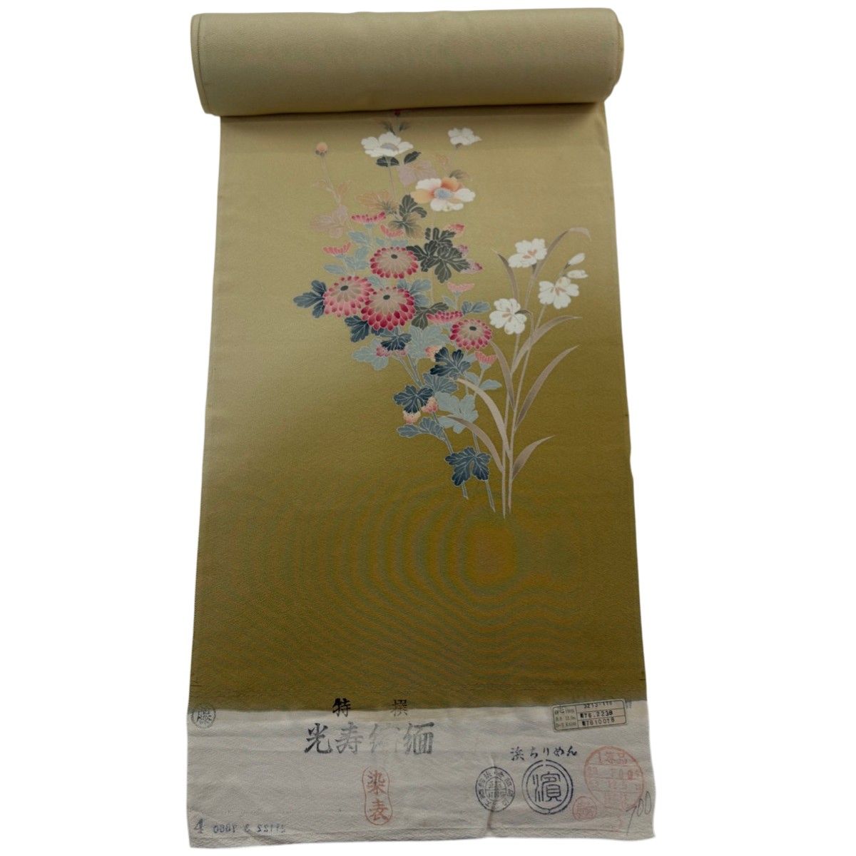 反物 名品 付下げ 菊 草花 ぼかし 縮緬 黄土色 正絹 【中古】 - メルカリ