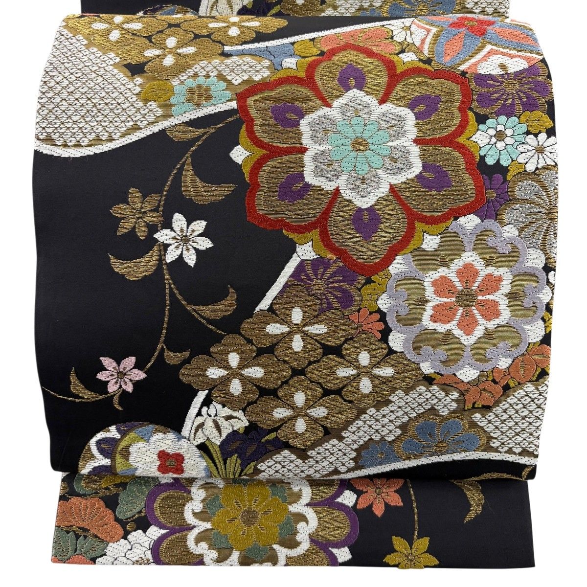 美品】 袋帯 秀品 華文 草花 金銀糸 箔 黒 六通 正絹 【中古】 - メルカリ