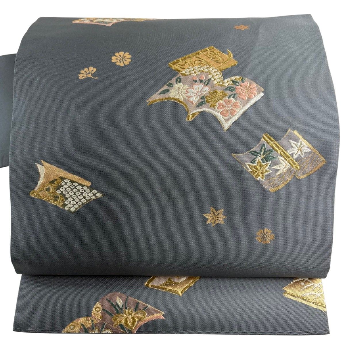 名古屋帯 秀品 冊子文 草花 金糸 箔 青灰色 正絹 【中古】 - メルカリ