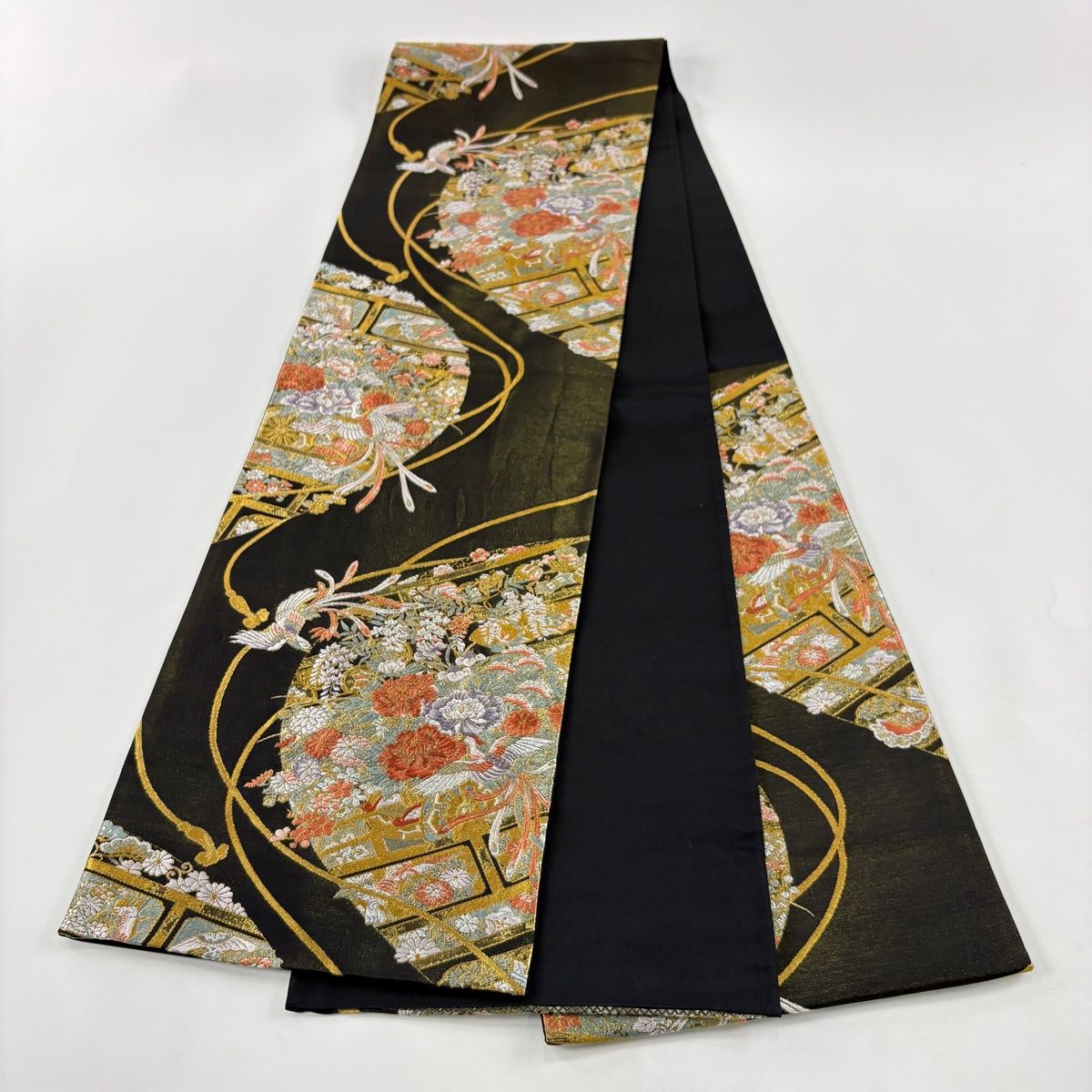 袋帯 秀品 草花 鳥 金銀糸 箔 黒 六通 正絹 【中古】 - メルカリ
