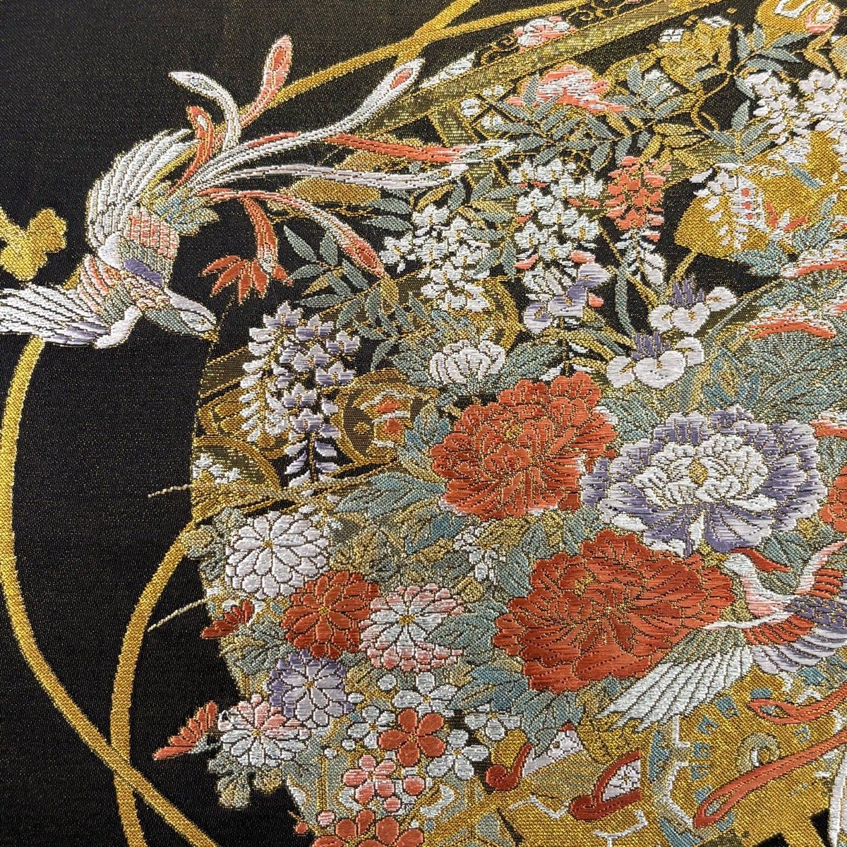 袋帯 秀品 草花 鳥 金銀糸 箔 黒 六通 正絹 【中古】 - メルカリ