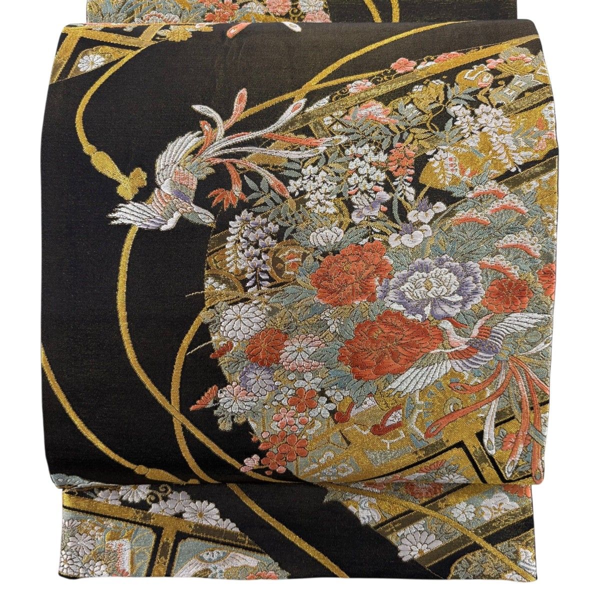 袋帯 秀品 草花 鳥 金銀糸 箔 黒 六通 正絹 【中古】 - メルカリ