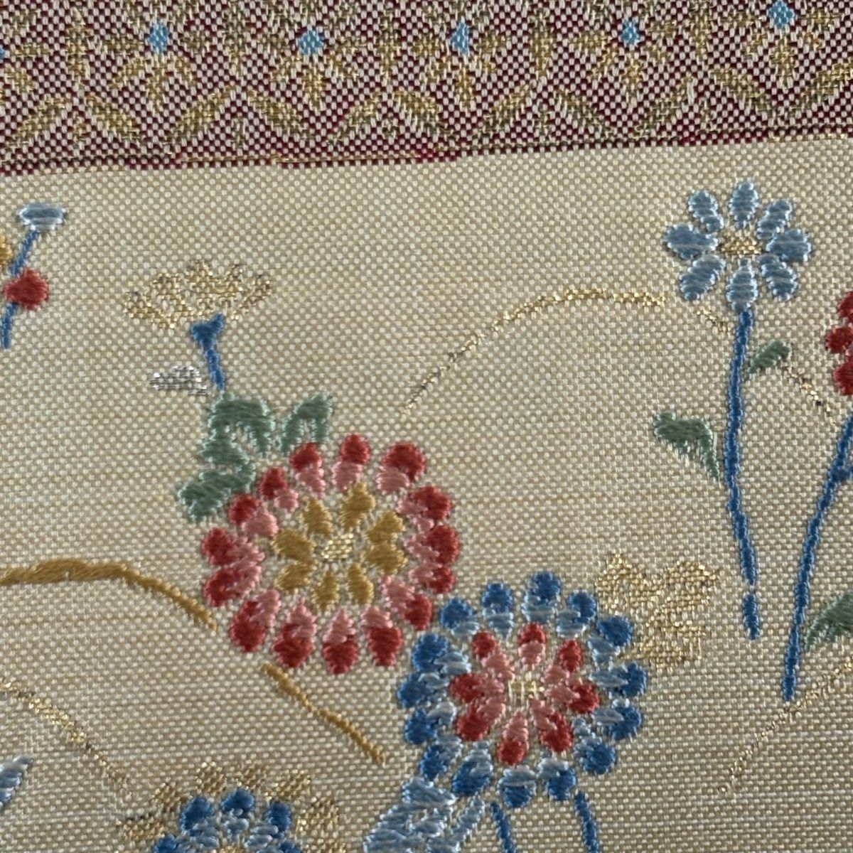 名古屋帯 優品 草花 芝 刺繍 箔 ベージュ 正絹 【中古】 - メルカリ