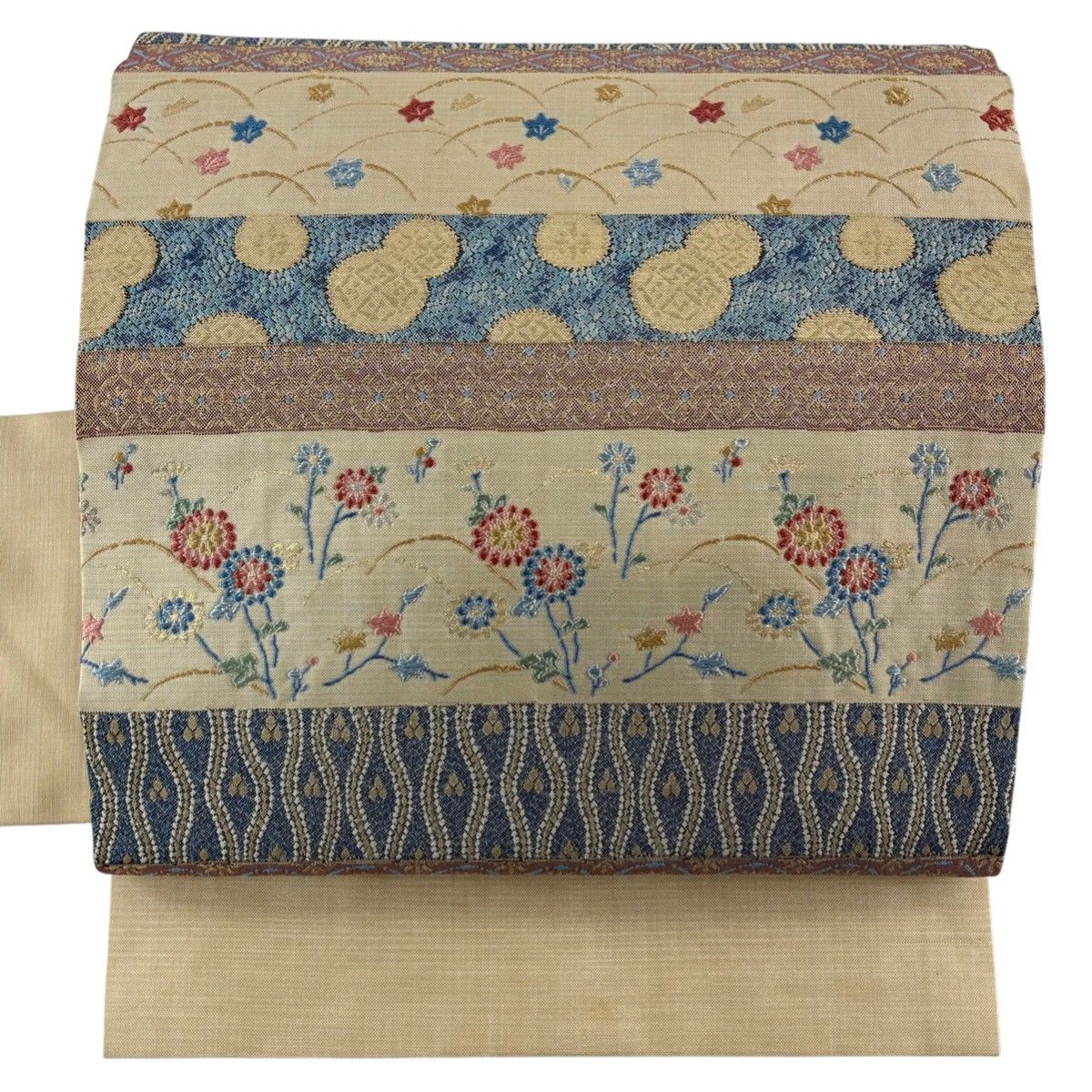 名古屋帯 優品 草花 芝 刺繍 箔 ベージュ 正絹 【中古】 - メルカリ