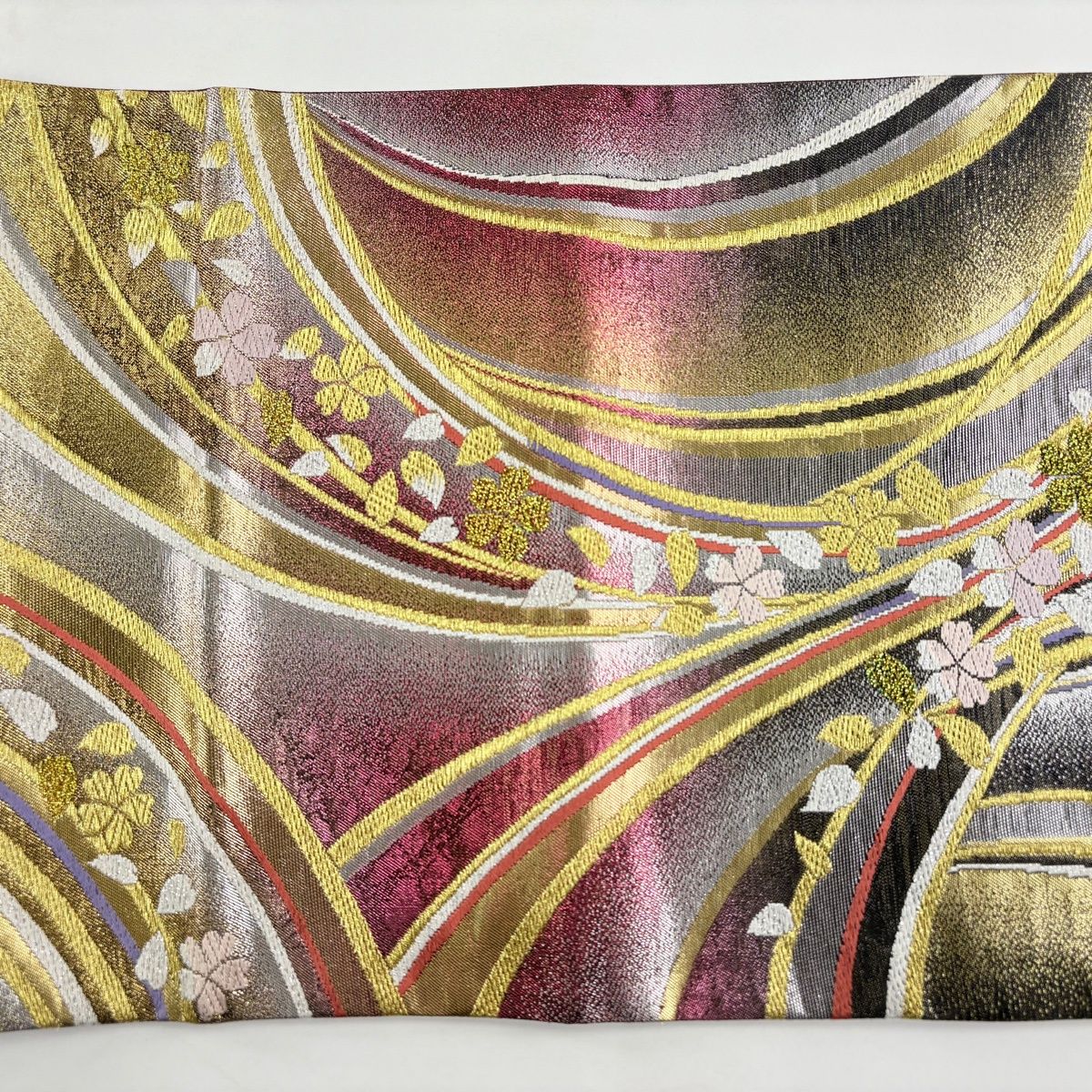 美品】 袋帯 秀品 鈴乃屋 桜 花びら 唐織 箔 金色 六通 正絹 【中古