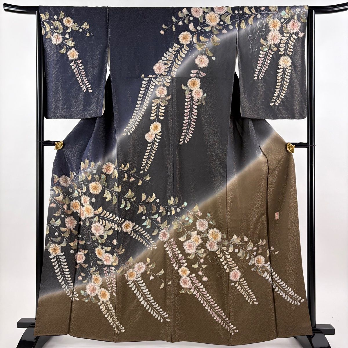 訪問着 身丈164cm 裄丈65cm M 袷 陣屋 落款 辻が花 金通し ぼかし 濃紫