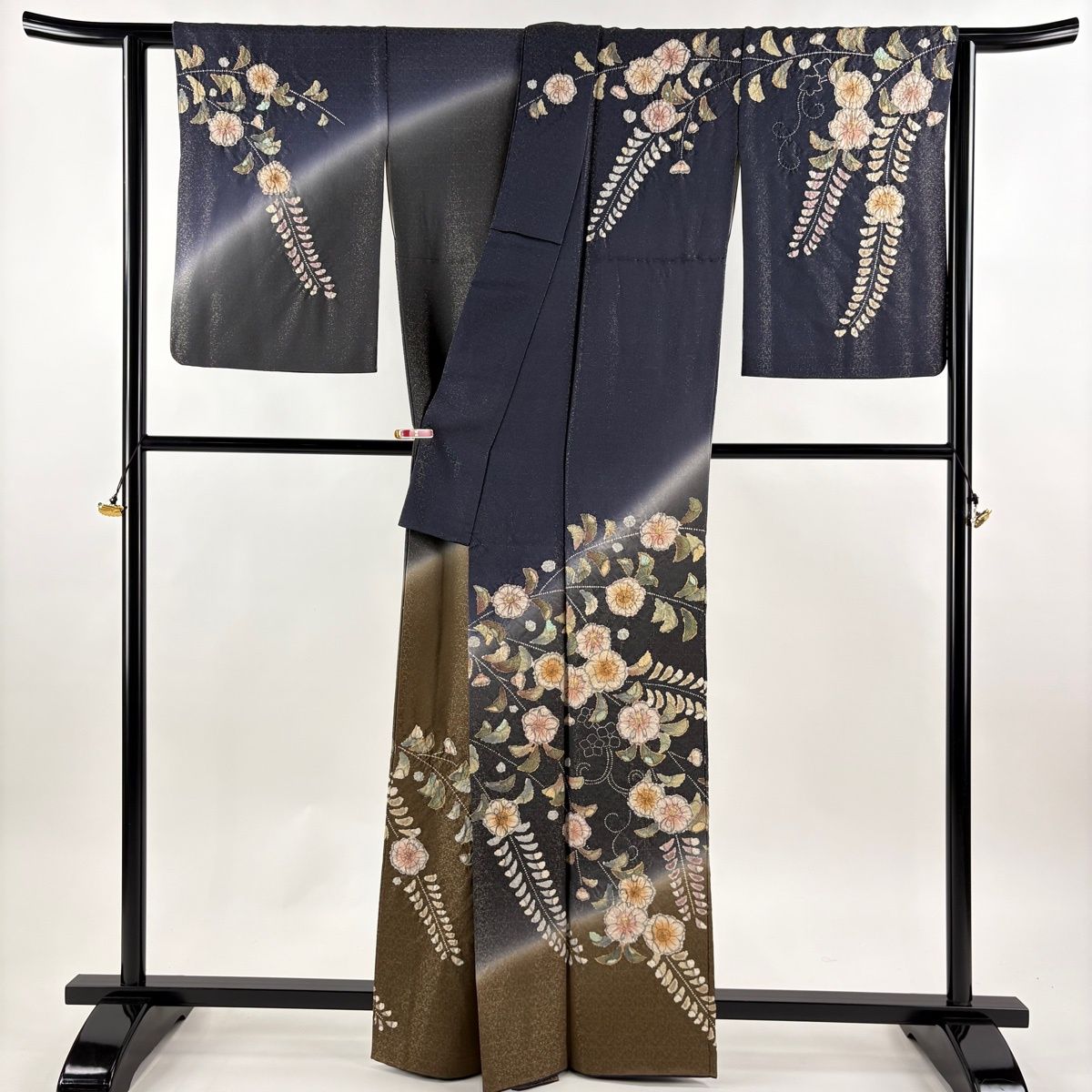 訪問着 身丈164cm 裄丈65cm M 袷 陣屋 落款 辻が花 金通し ぼかし 濃紫