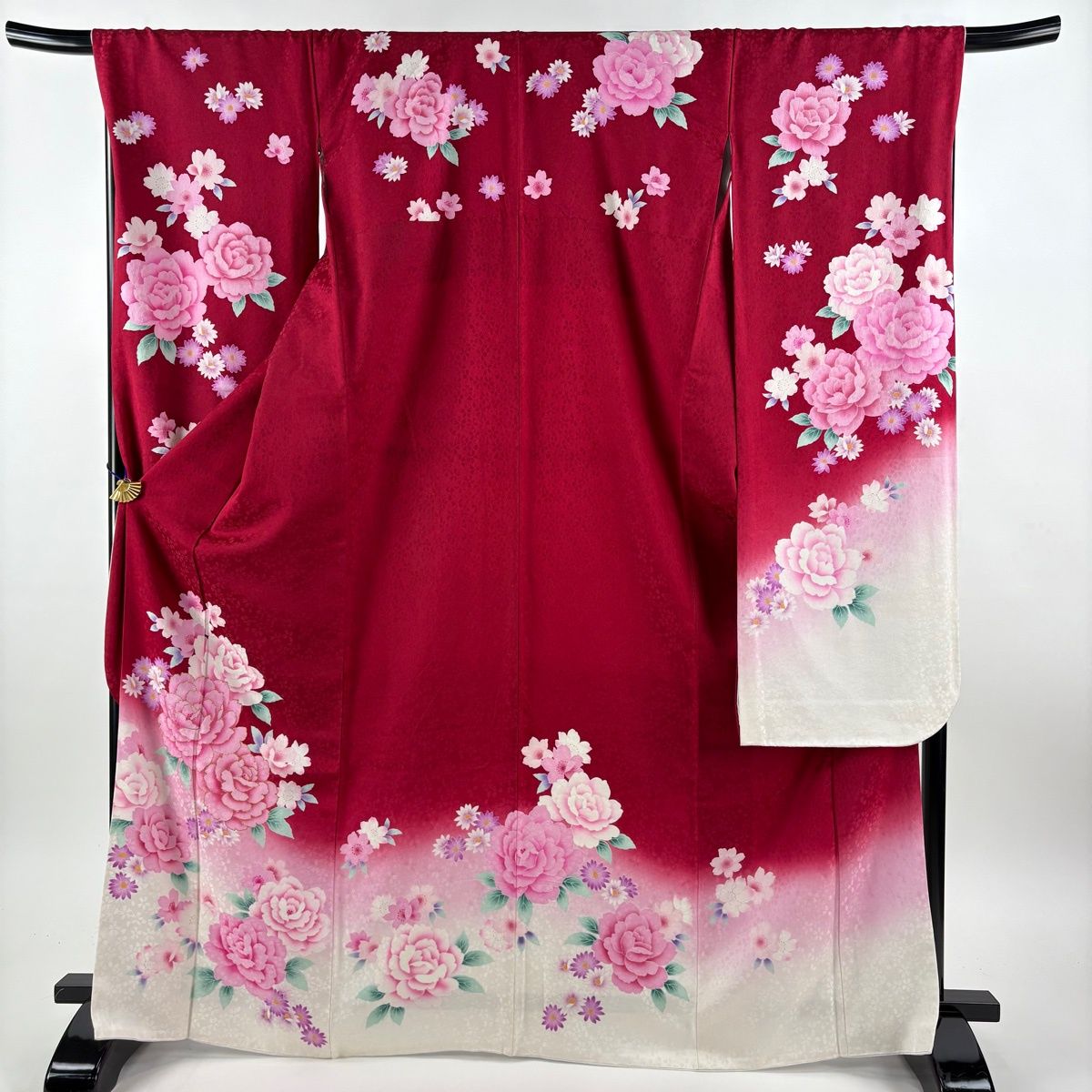 美品】 振袖 身丈169cm 裄丈70.5cm L 袷 袋帯フルセット 草花 ラメ