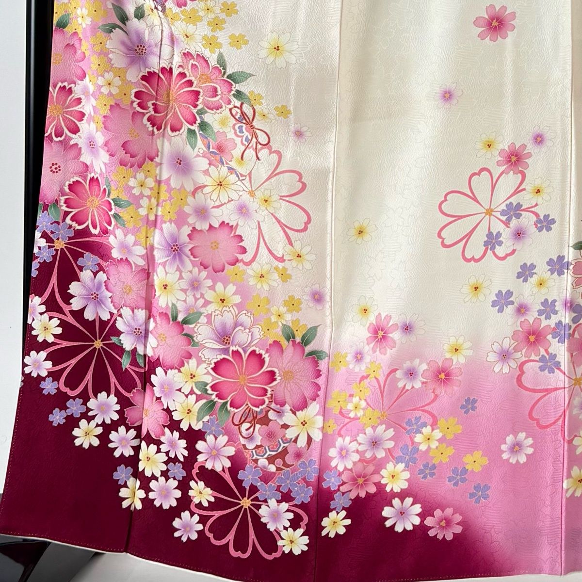 美品】 振袖 身丈164cm 裄丈66.5cm M 袷 袋帯フルセット 草花 鈴 金彩