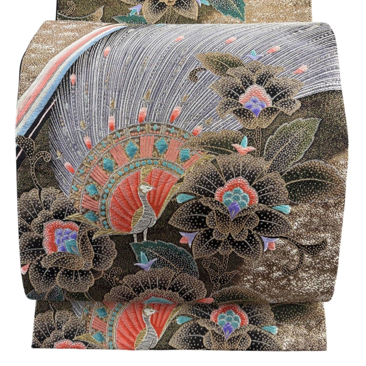 袋帯 秀品 草花 孔雀 金銀糸 箔 金茶 六通 正絹 【中古】 - メルカリ