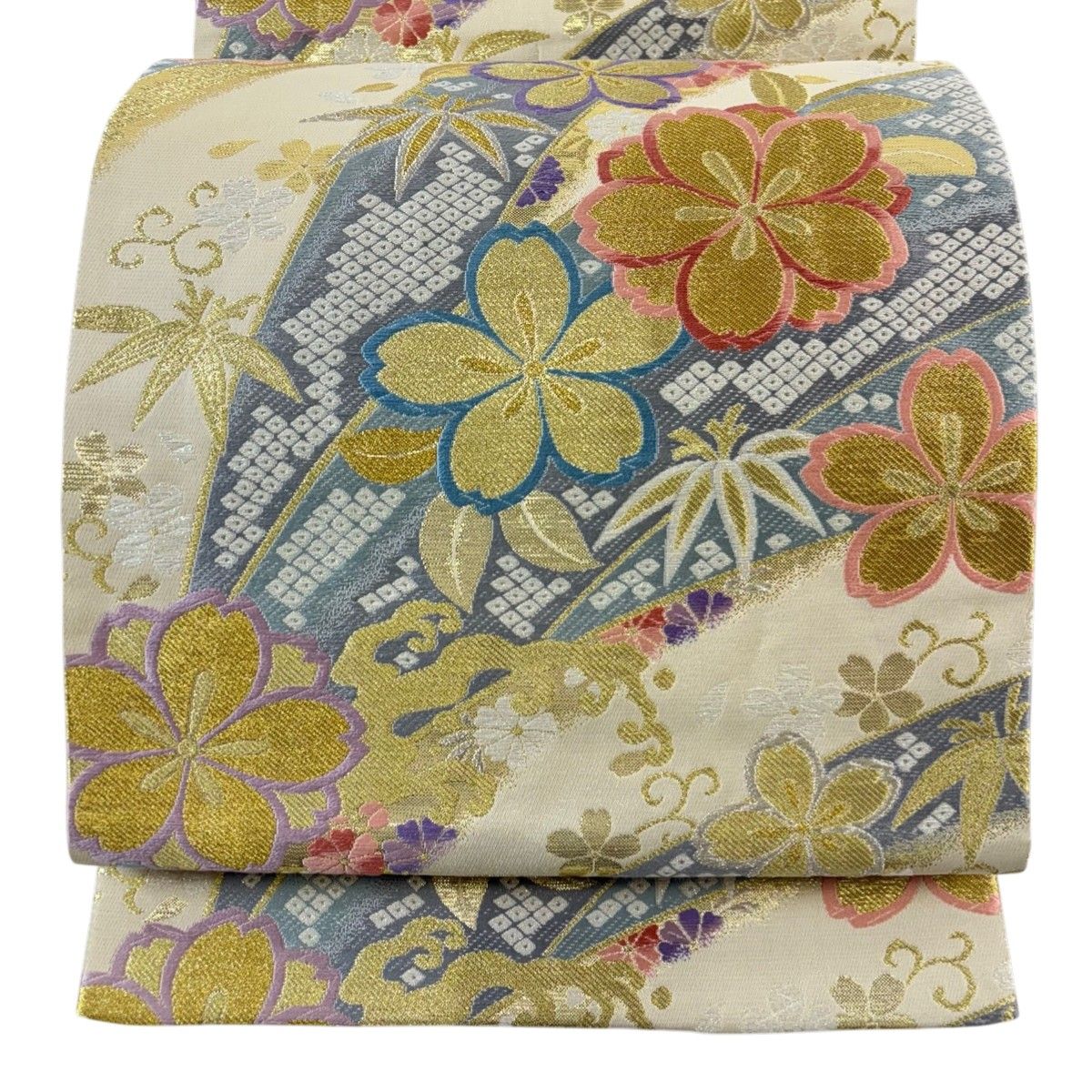 袋帯 秀品 桜 笹 金銀糸 箔 クリーム 六通 正絹 【中古】 - メルカリ