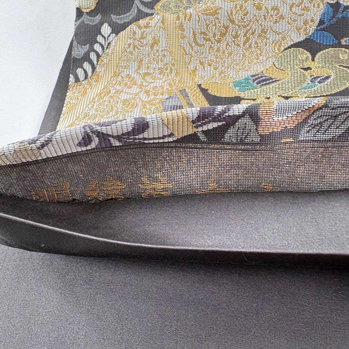 美品】 袋帯 秀品 立涌 花鳥 箔 金銀糸 灰色 六通 正絹 【中古