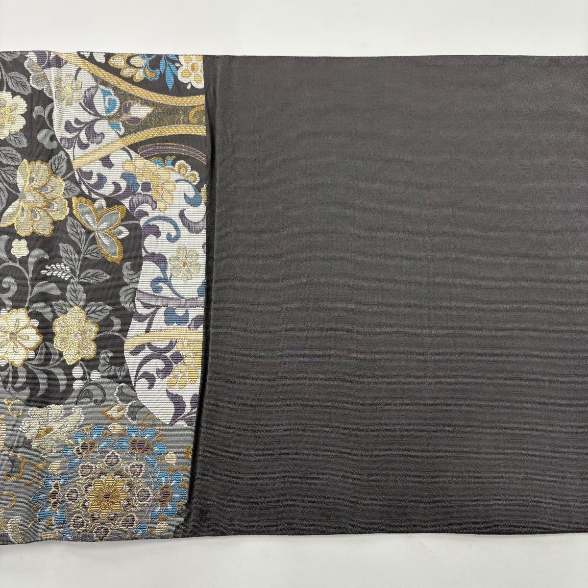 美品】 袋帯 秀品 立涌 花鳥 箔 金銀糸 灰色 六通 正絹 【中古
