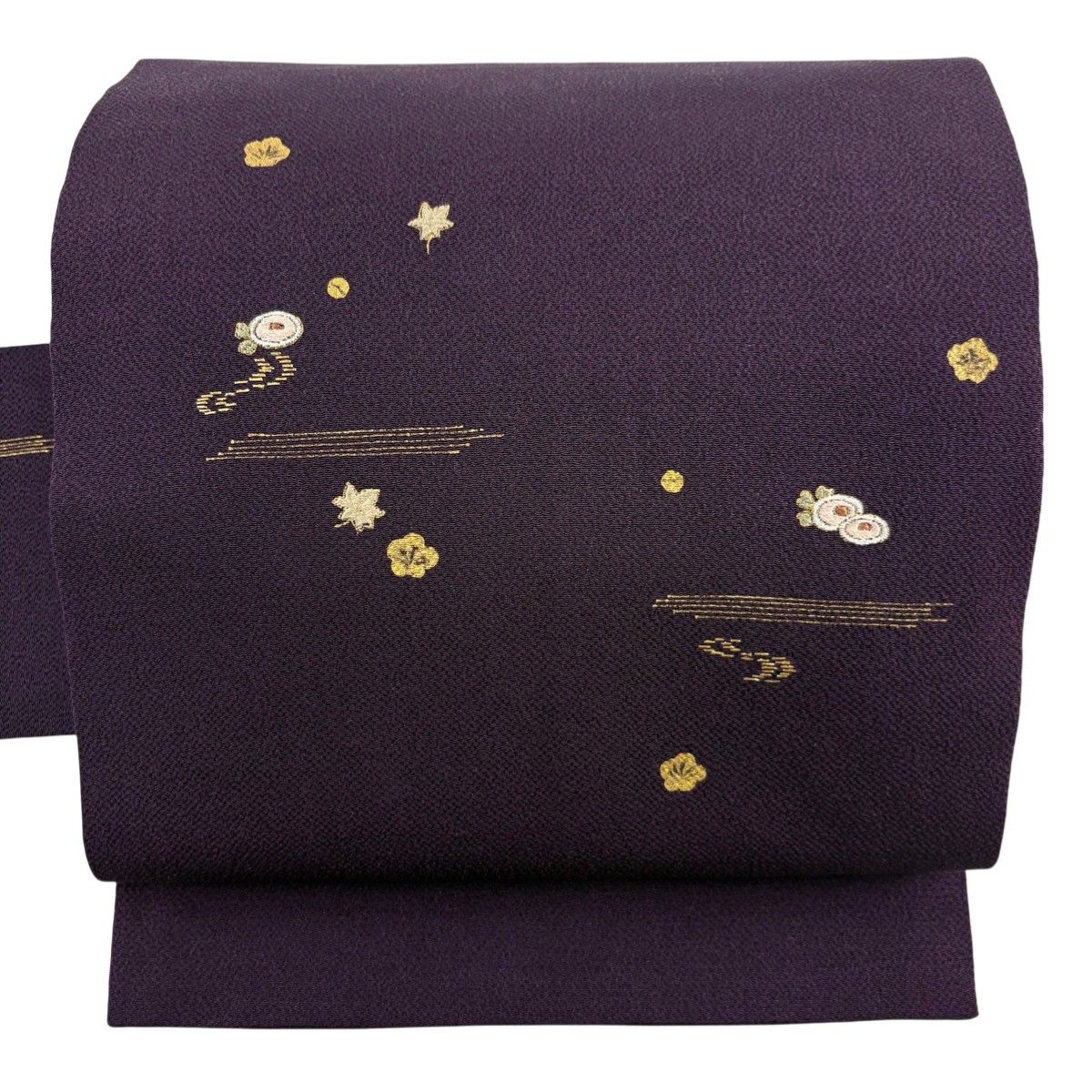 名古屋帯 秀品 万寿菊 梅 刺繍 金糸 濃紫 正絹 【中古】 - メルカリ