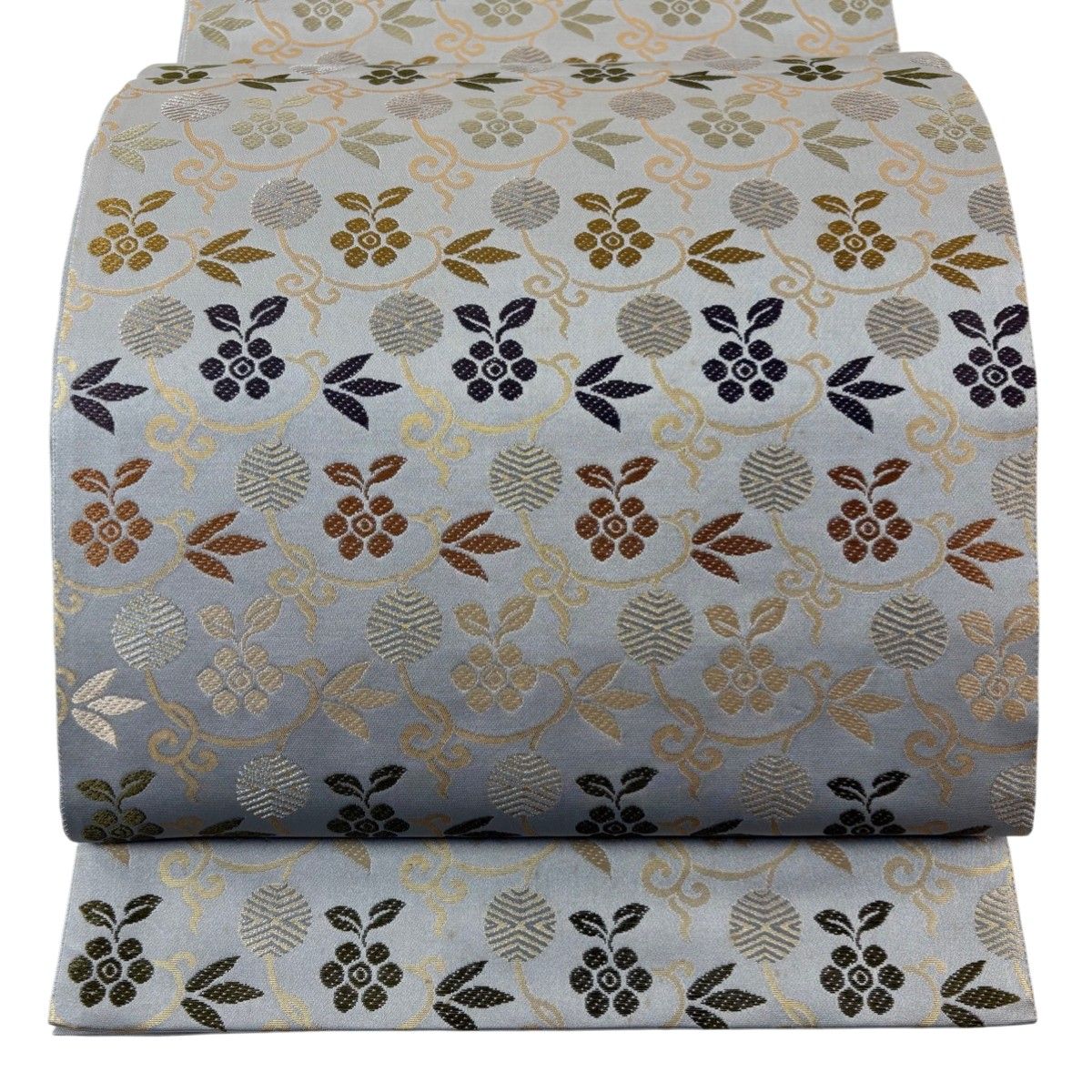 袋帯 名品 箔屋清兵衛 落款 西陣織 笹蔓 箔 灰色 六通 正絹 【中古