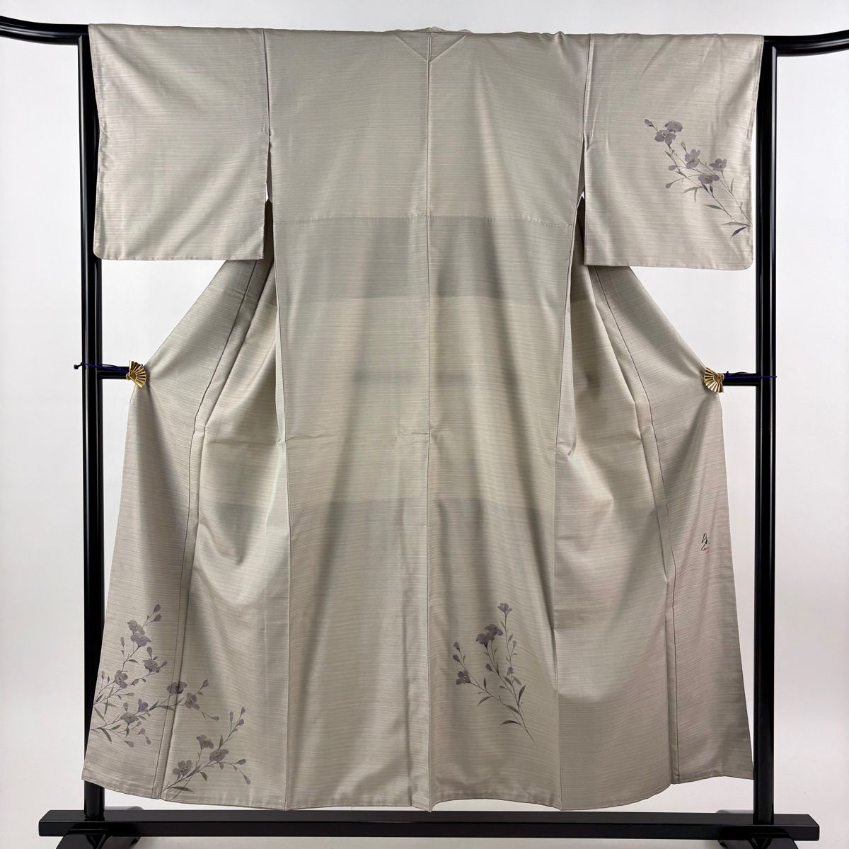 美品】 付下げ 身丈154.5cm 裄丈64cm M 袷 大島紬地 落款 証紙 草花 縞