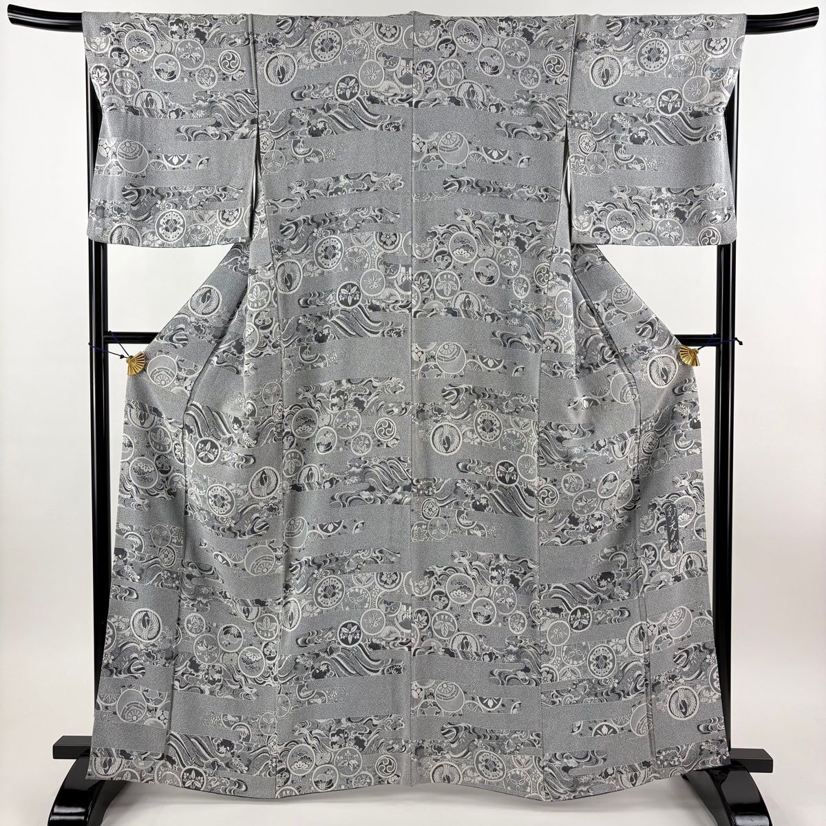 小紋 身丈164cm 裄丈67.5cm L 袷 霜鳥忍 落款あり 鳥 草花 彩天目織