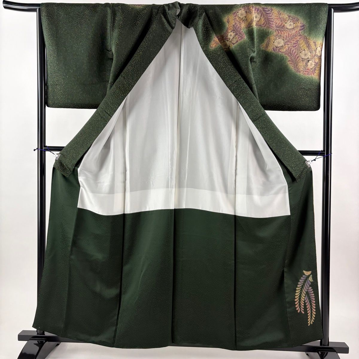 訪問着 身丈159.5cm 裄丈64cm M 袷 万寿菊 辻が花柄 金通し 絞り 深緑