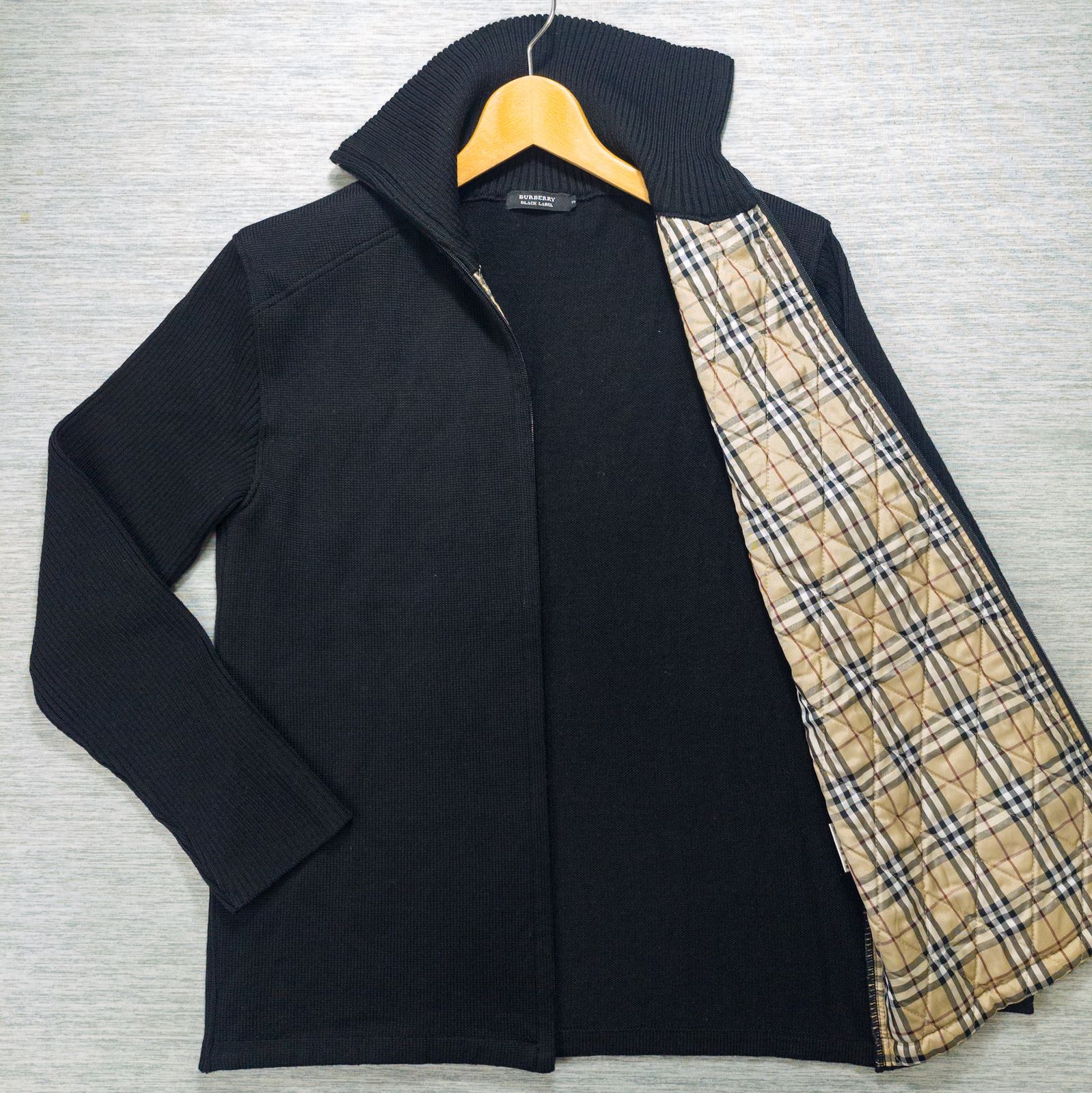 極美品】バーバリーブラックレーベル ニットブルゾン M L 黒 ウール 