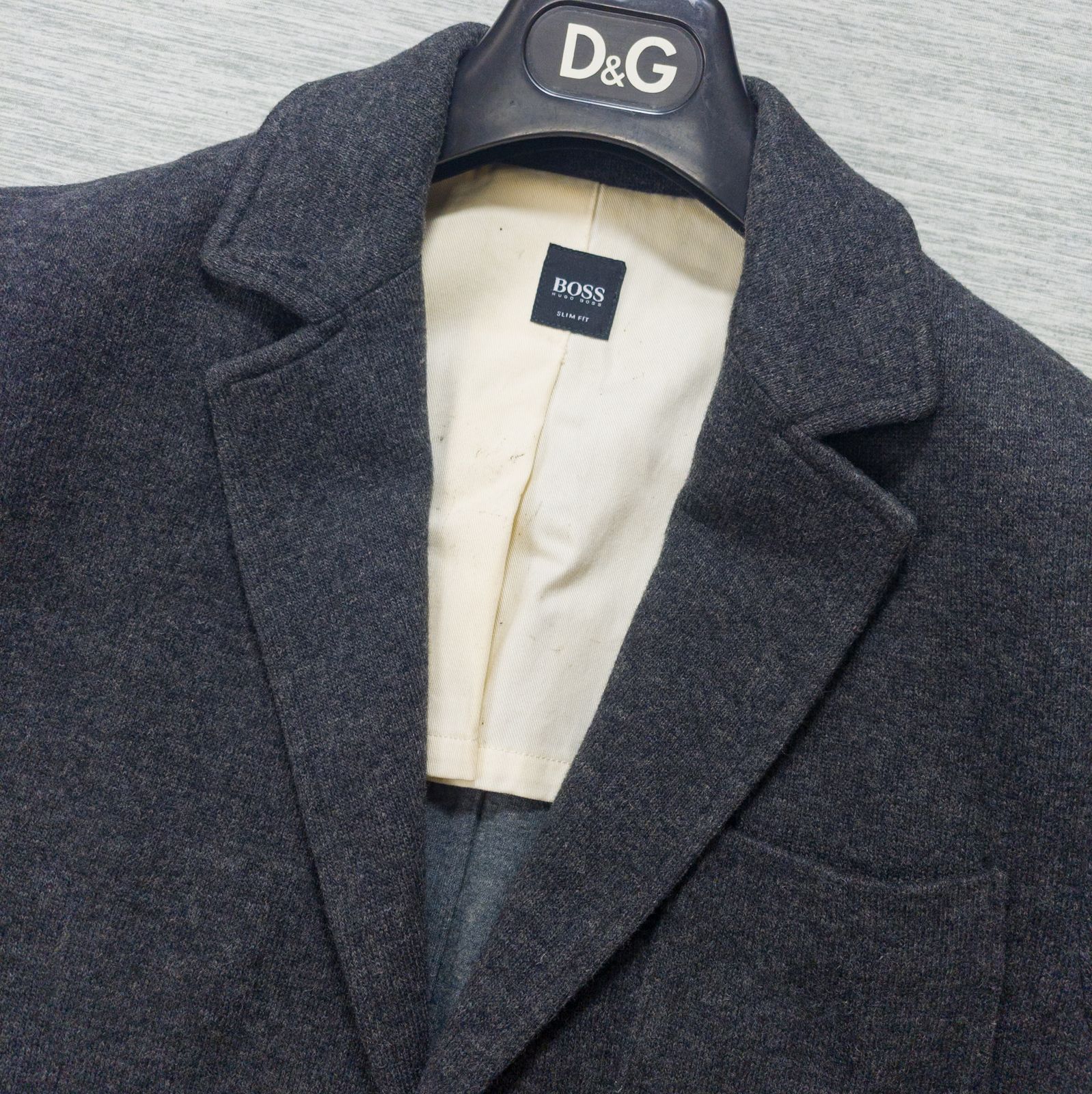 美品】HUGO BOSS ニットテーラードジャケット チャコールグレー M-L 