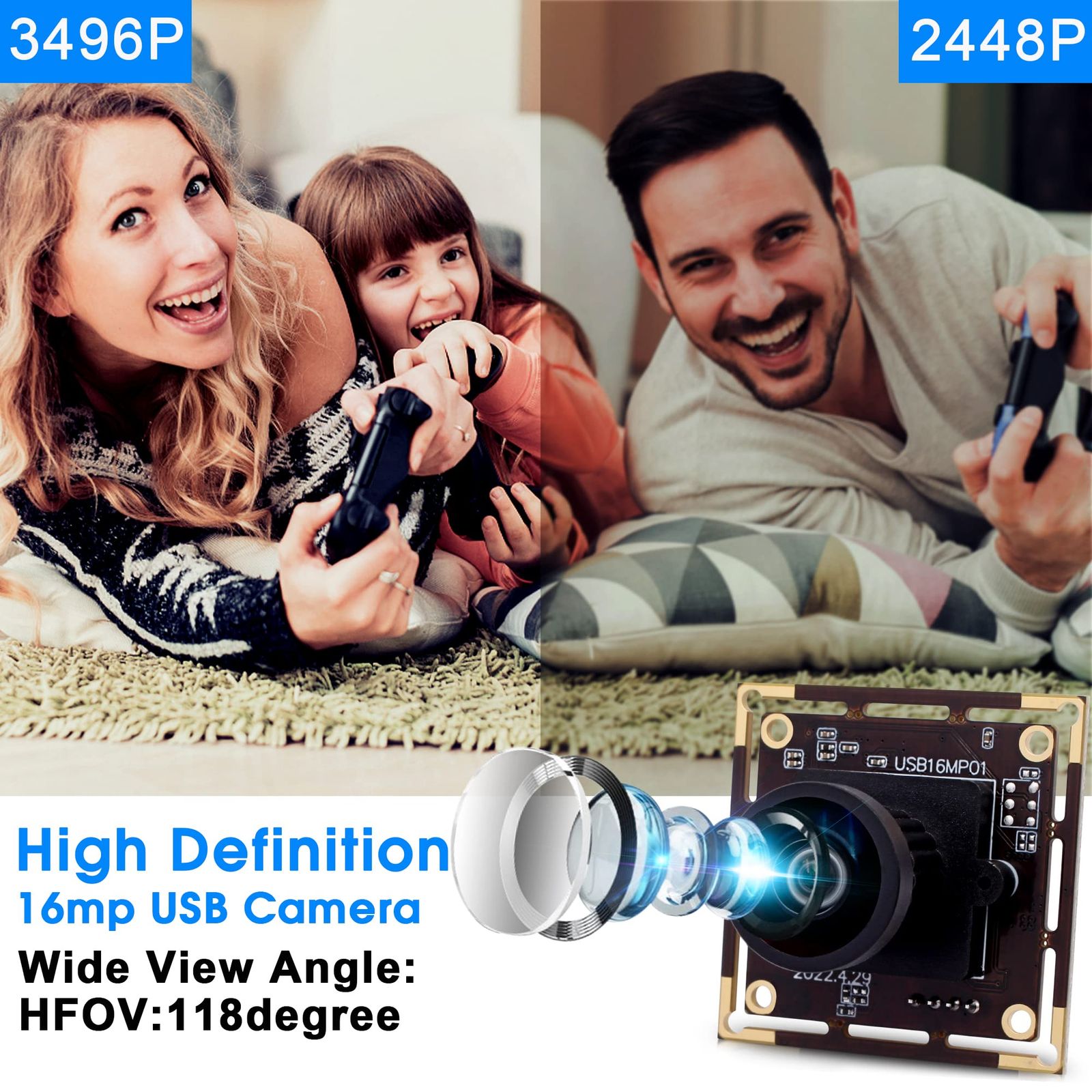 ELP 1600万画素 USBカメラ 広角 小型 ウェブカメラ モジュール 4K Web