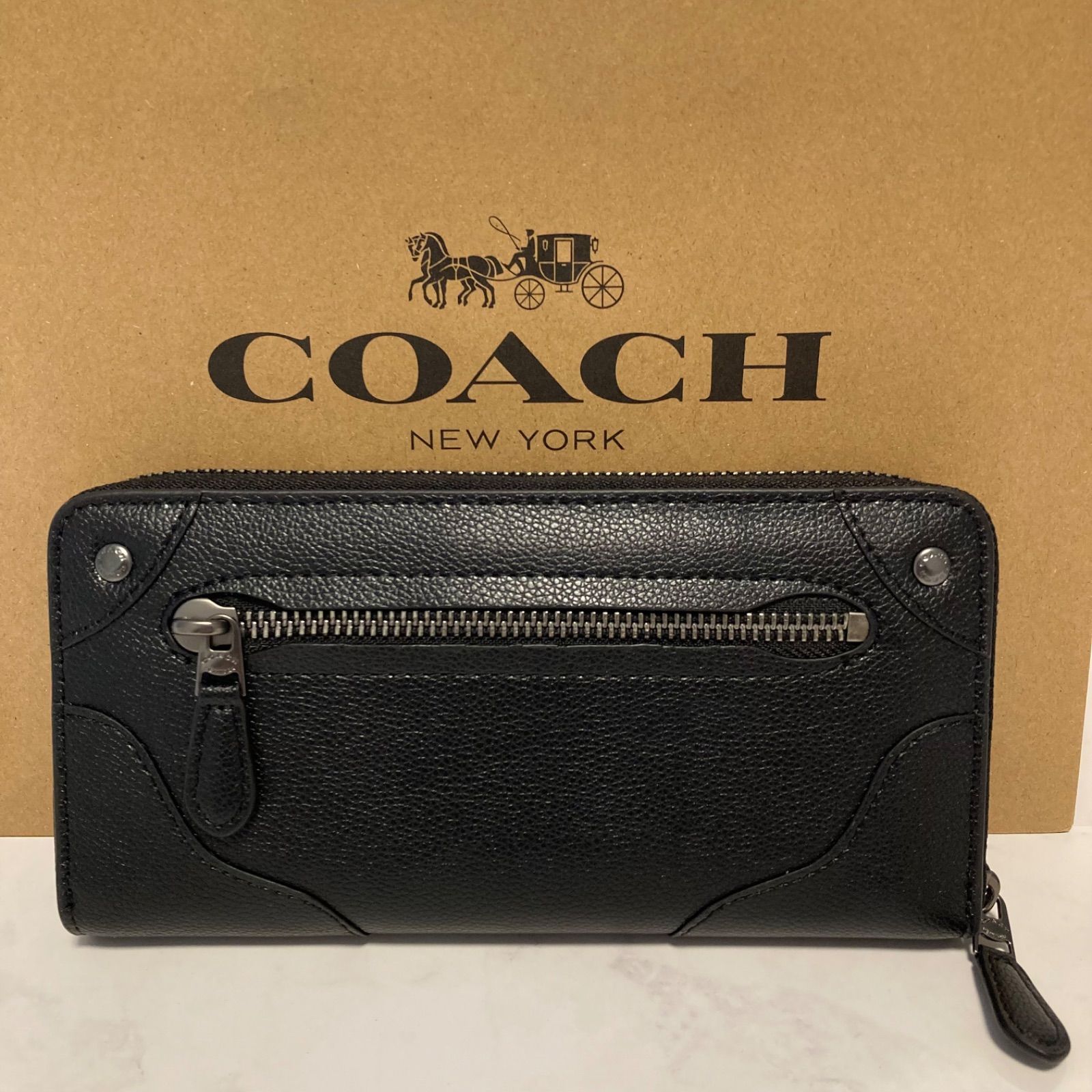 COACH コーチ 新品 ブラック 長財布 メンズ レディース 財布 黒 085 
