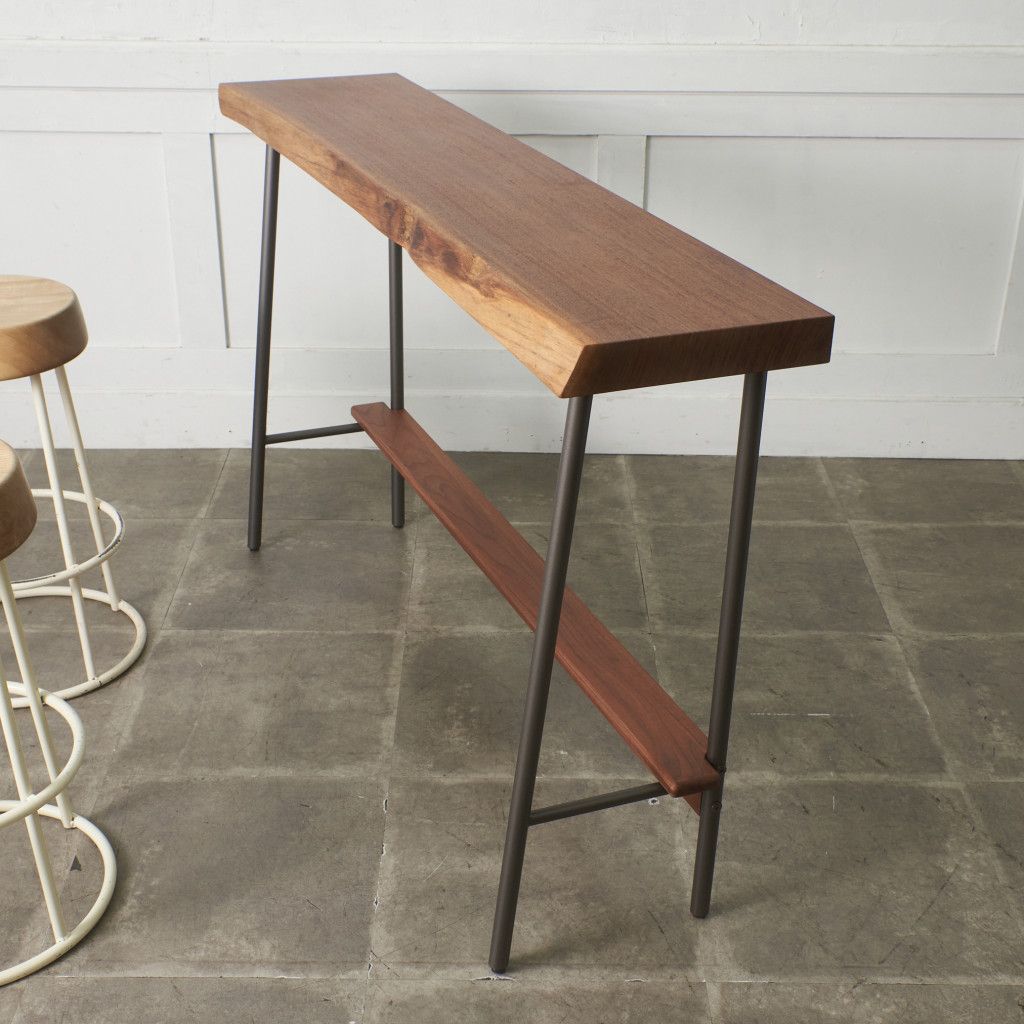 ウォールナット 無垢材 カウンターテーブル アイアン 飾り台