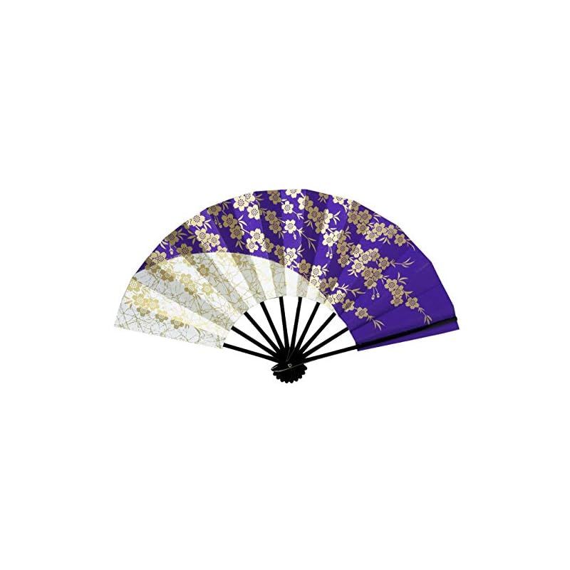 舞扇子 愛 1451 紫白染め分けに泥金桜 9寸5分 黒塗骨 扇子箱入 踊り用 1