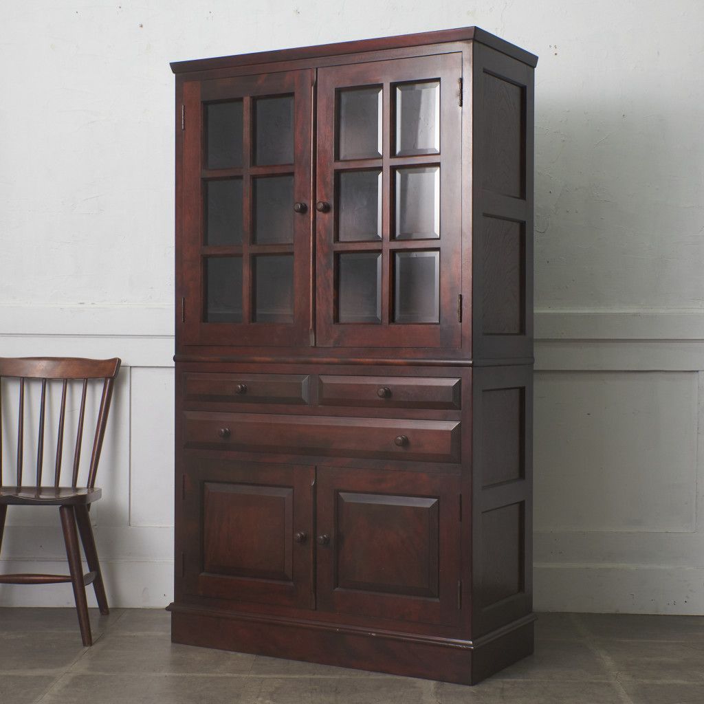 九州民芸家具 食器棚 水目桜 無垢材 カップボード 書棚 本棚 ガラス