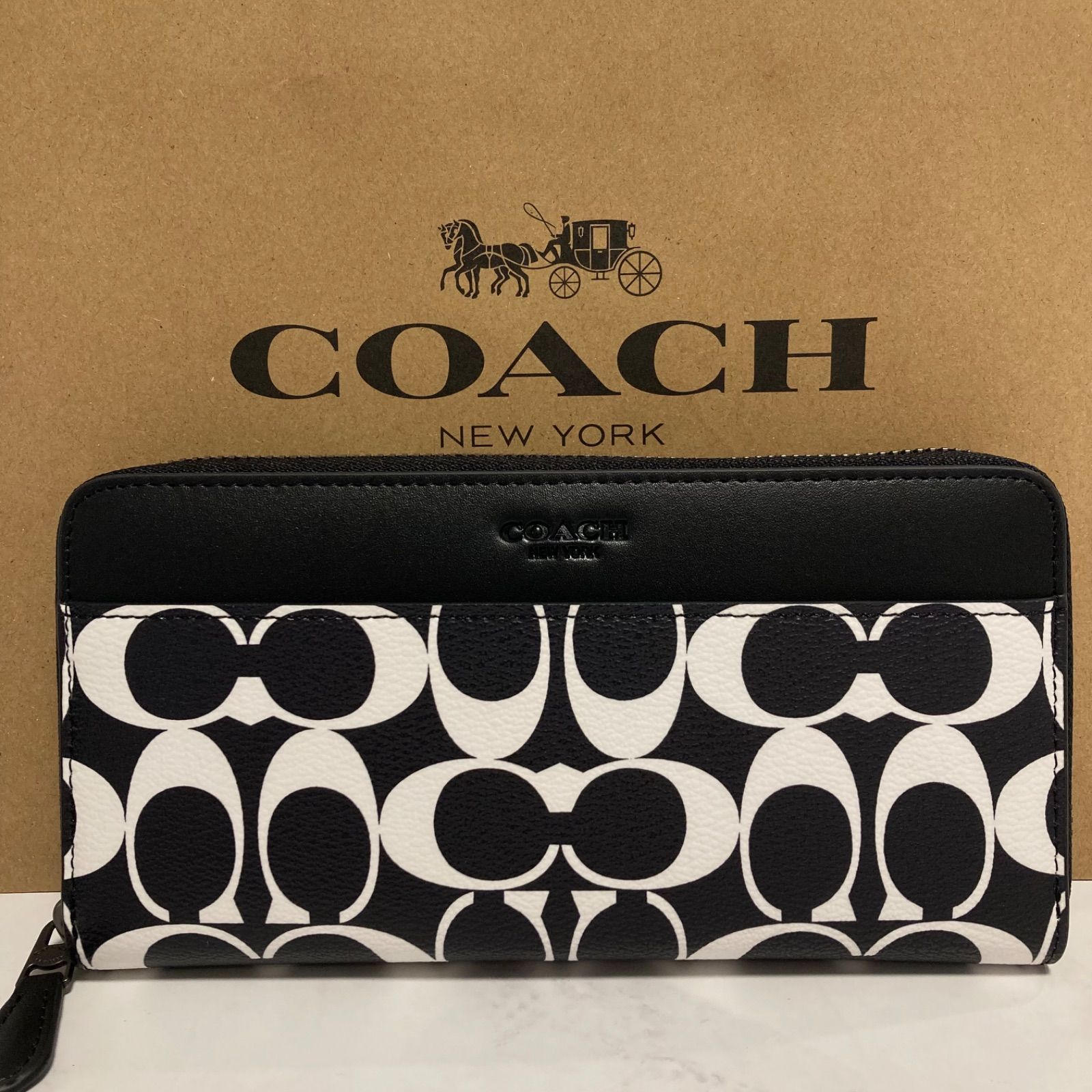 新品 COACH長財布 コーチ レディース メンズ シグネチャー ブラック