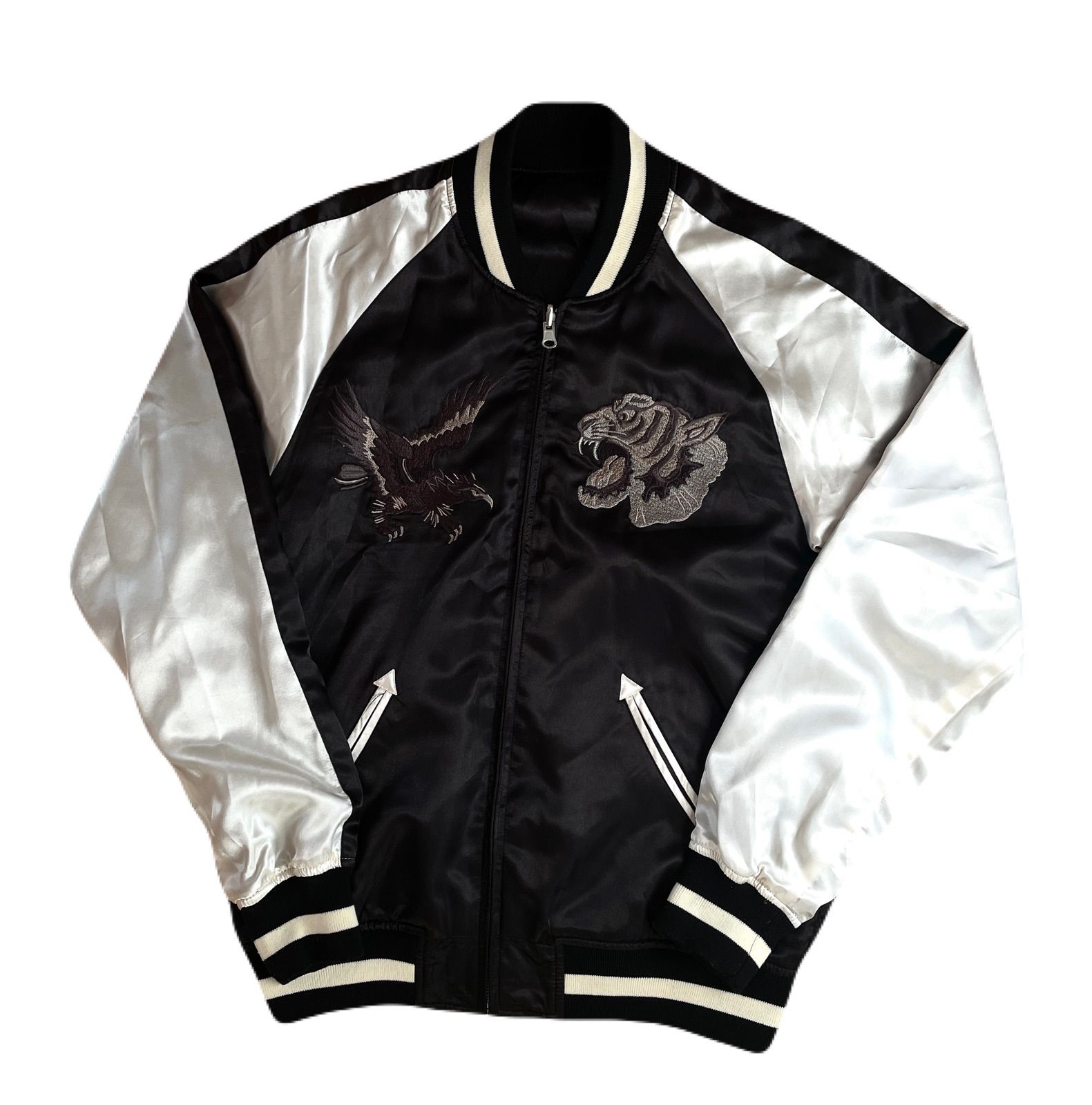 雅結 スカジャン 虎 鷹 MA-1風 リバーシブル ブラック / シルバー