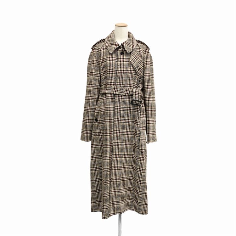 CELINE セリーヌ シングル トレンチ ウール コート チェック柄
