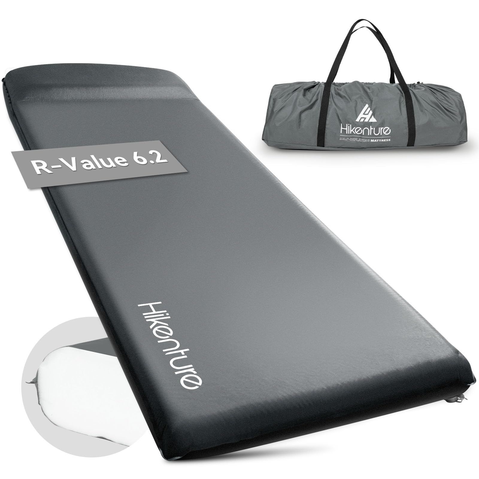 ◇HIKENTURE インフレーターマット【極厚8cm・R値6.2】2WAY逆止弁 枕