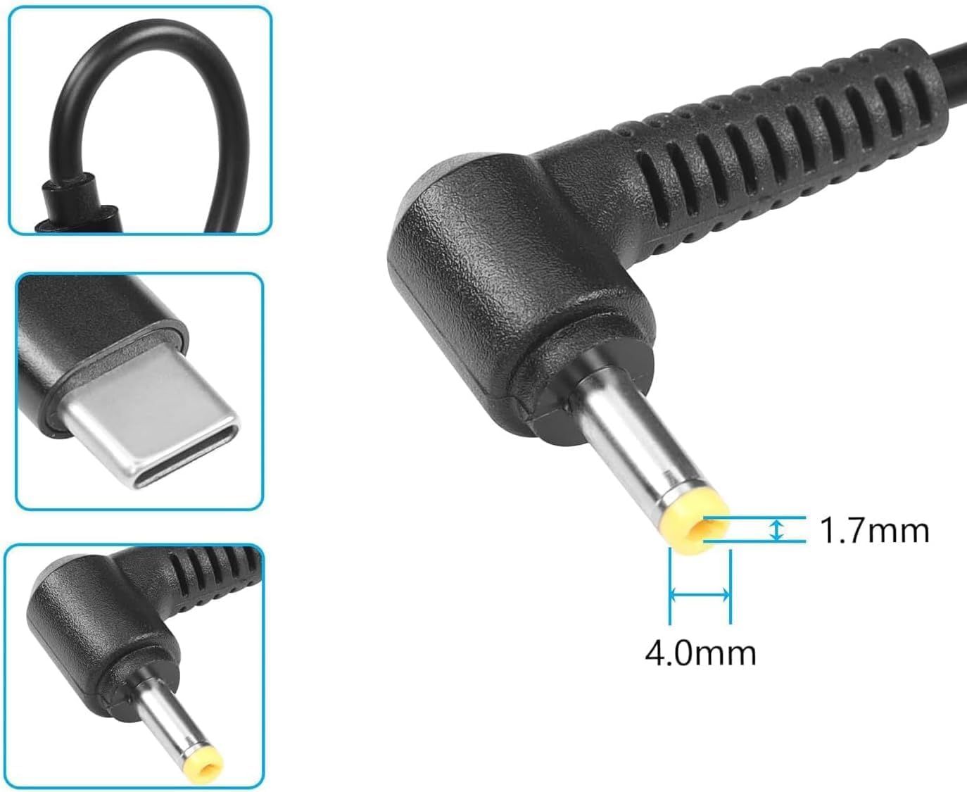 12 V Type-CからDC 4.0 x 1.7 mm電源充電ケーブル、USB CオスからDC