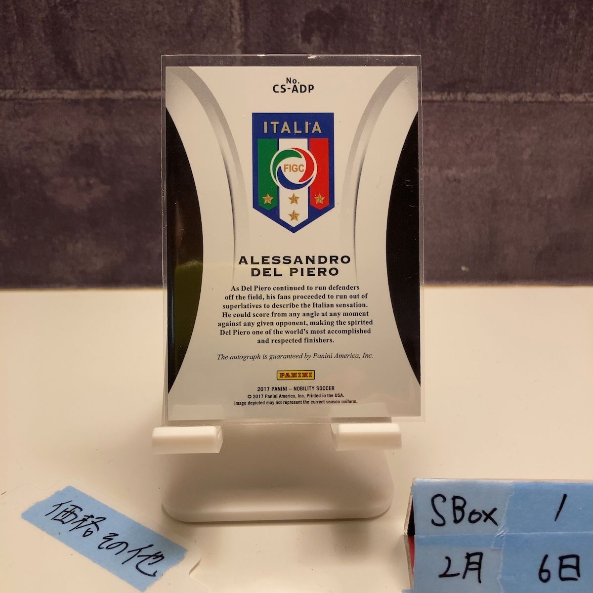 2017 Panini Alessandro Del Piero 直筆サインカード Italy Crescent