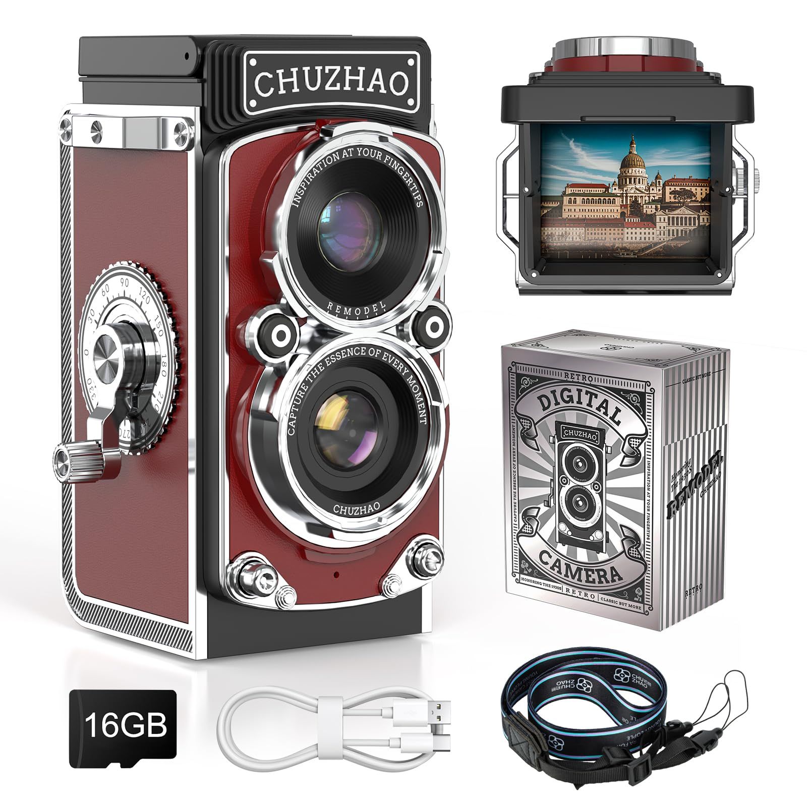 CHUZHAO レトロカメラ デジカメ レトロ 1080P 動画・写真機能 12MP
