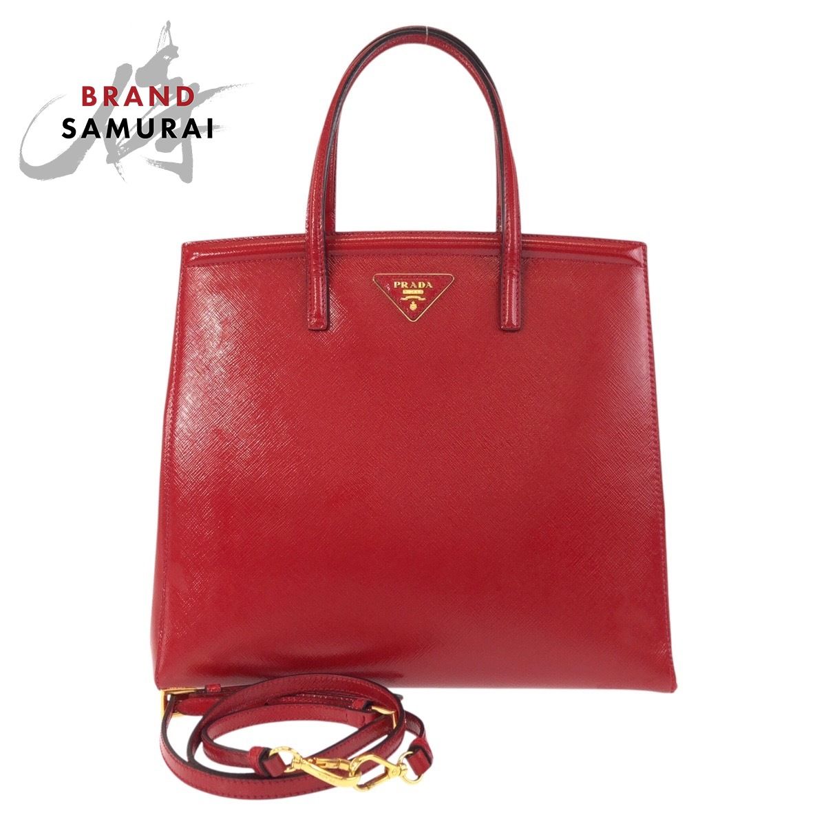 美品 PRADA プラダ サフィアーノ レッド ゴールド金具 レザー トート 
