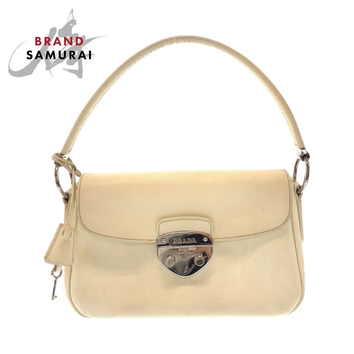 PRADA プラダ サフィアーノ ホワイト シルバー金具 レザー ショルダー 