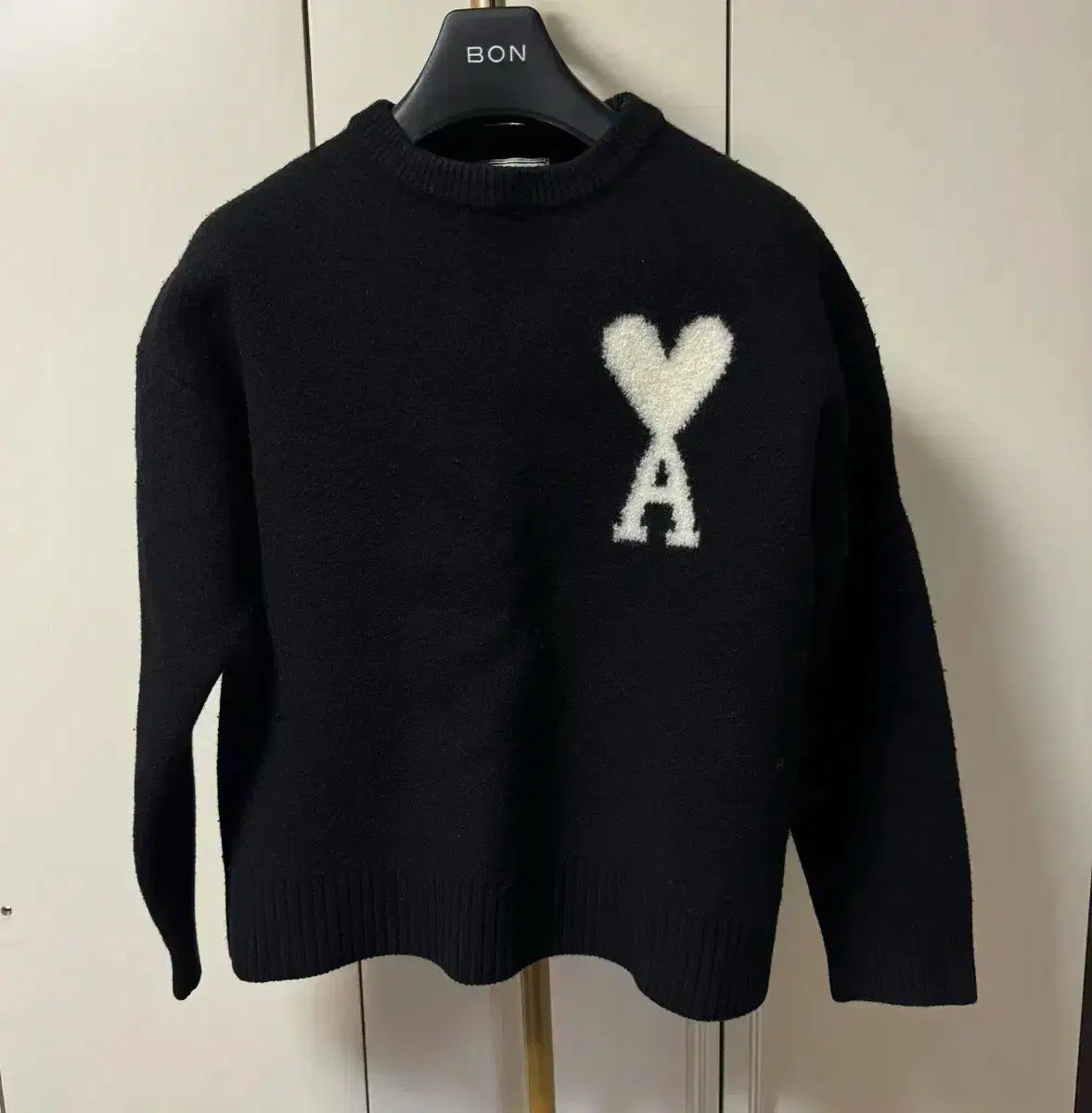 正規品/Sサイズ アミ ビックハート ロゴ ニット セーター ブラック