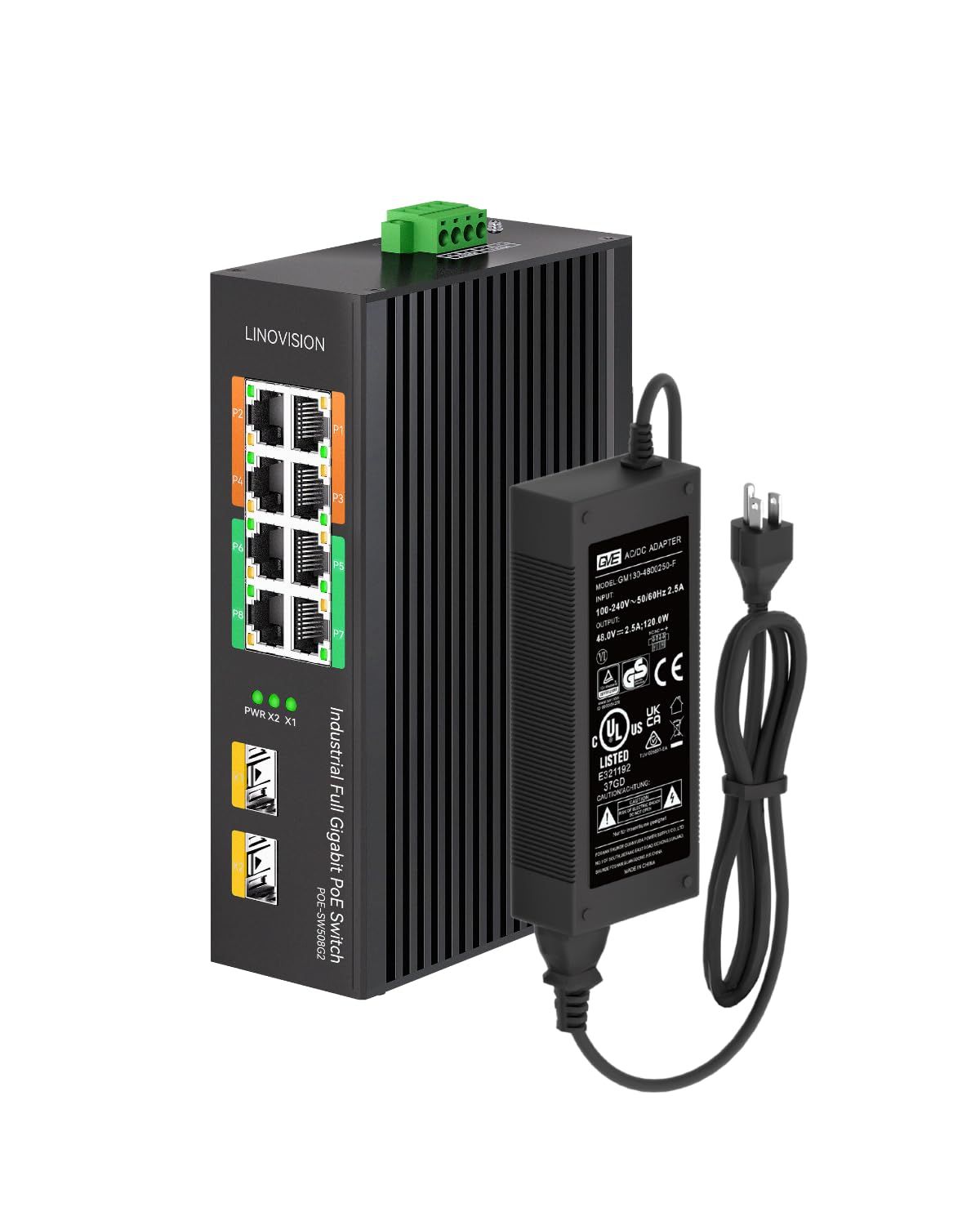 LINOVISION 産業用8ポートフルギガビットPOE、SFPポート付非管理