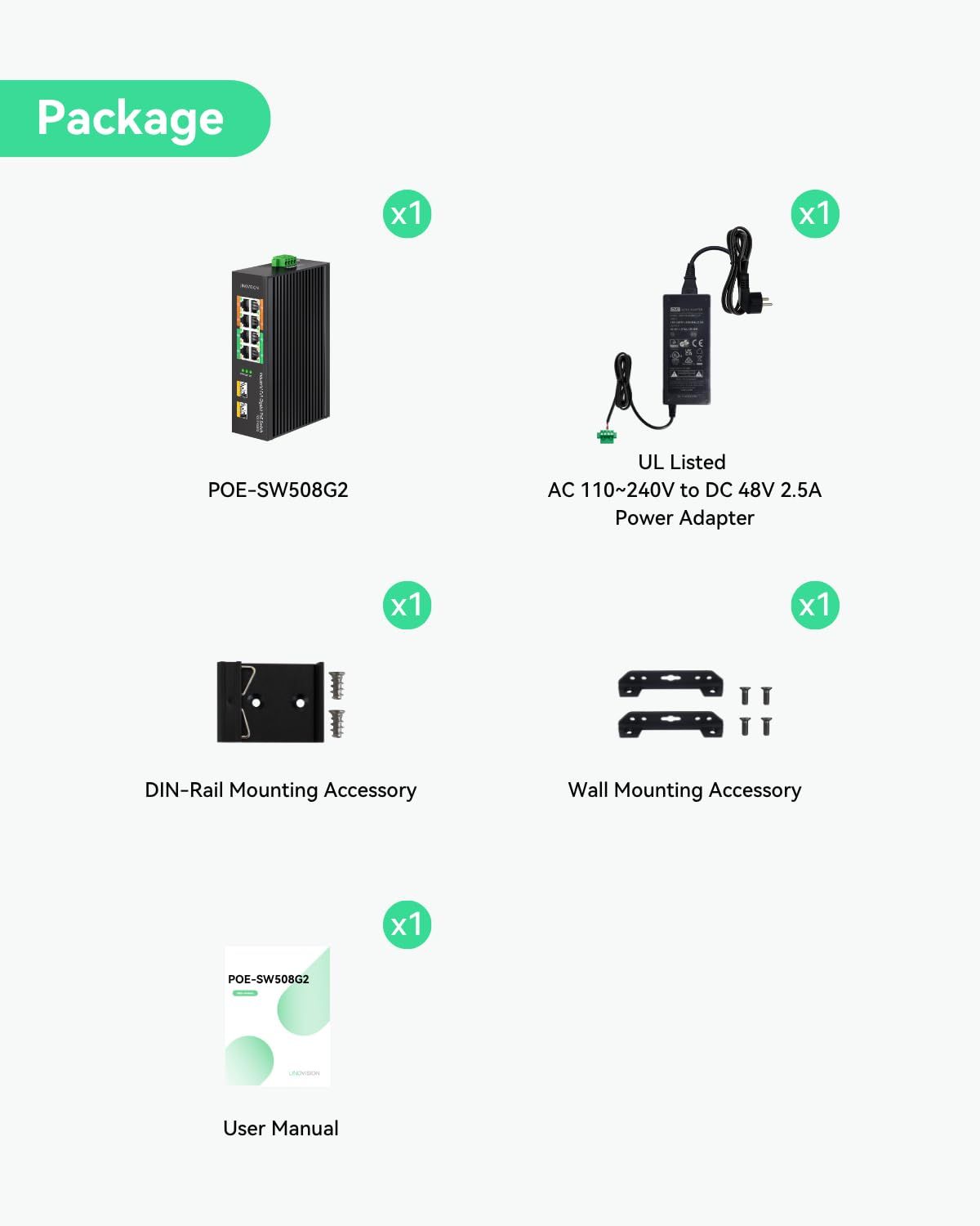 LINOVISION 産業用8ポートフルギガビットPOE、SFPポート付非管理