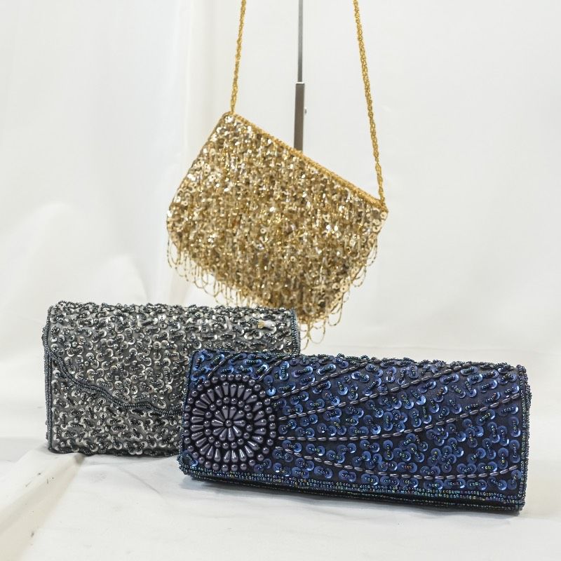 3点セット】スパンコール＆ビーズ フォーマルバッグ パーティーバッグ