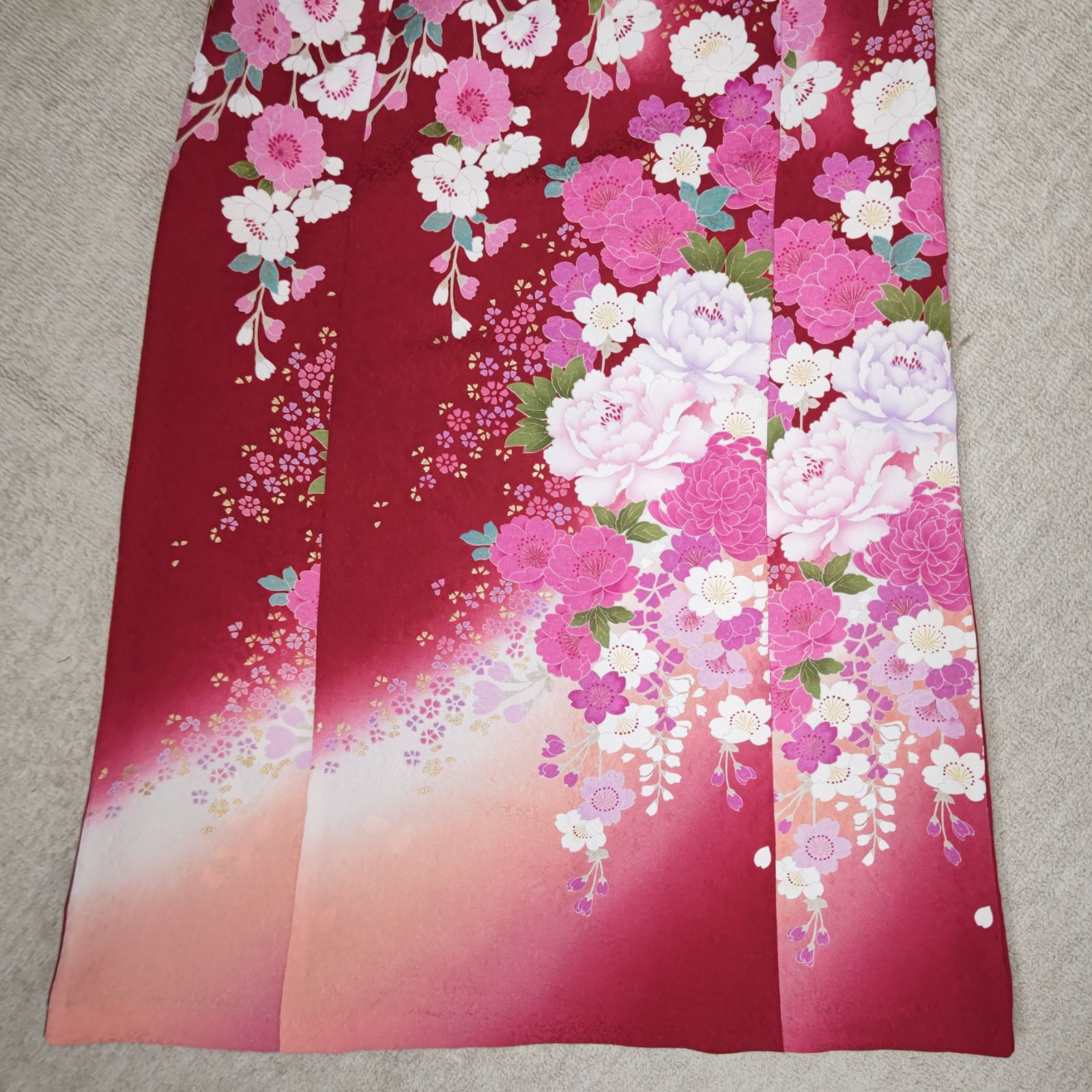 zunezune 振袖ドレス ノースリーブ 着物リメイクワンピース 赤 - メルカリ